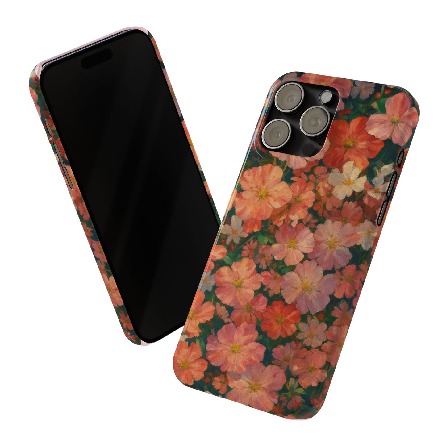 Floral Cluster Slim Phone Case, Pink Red Lavender White, Oil Painting Brushstroke, Artistic Hand-Painted