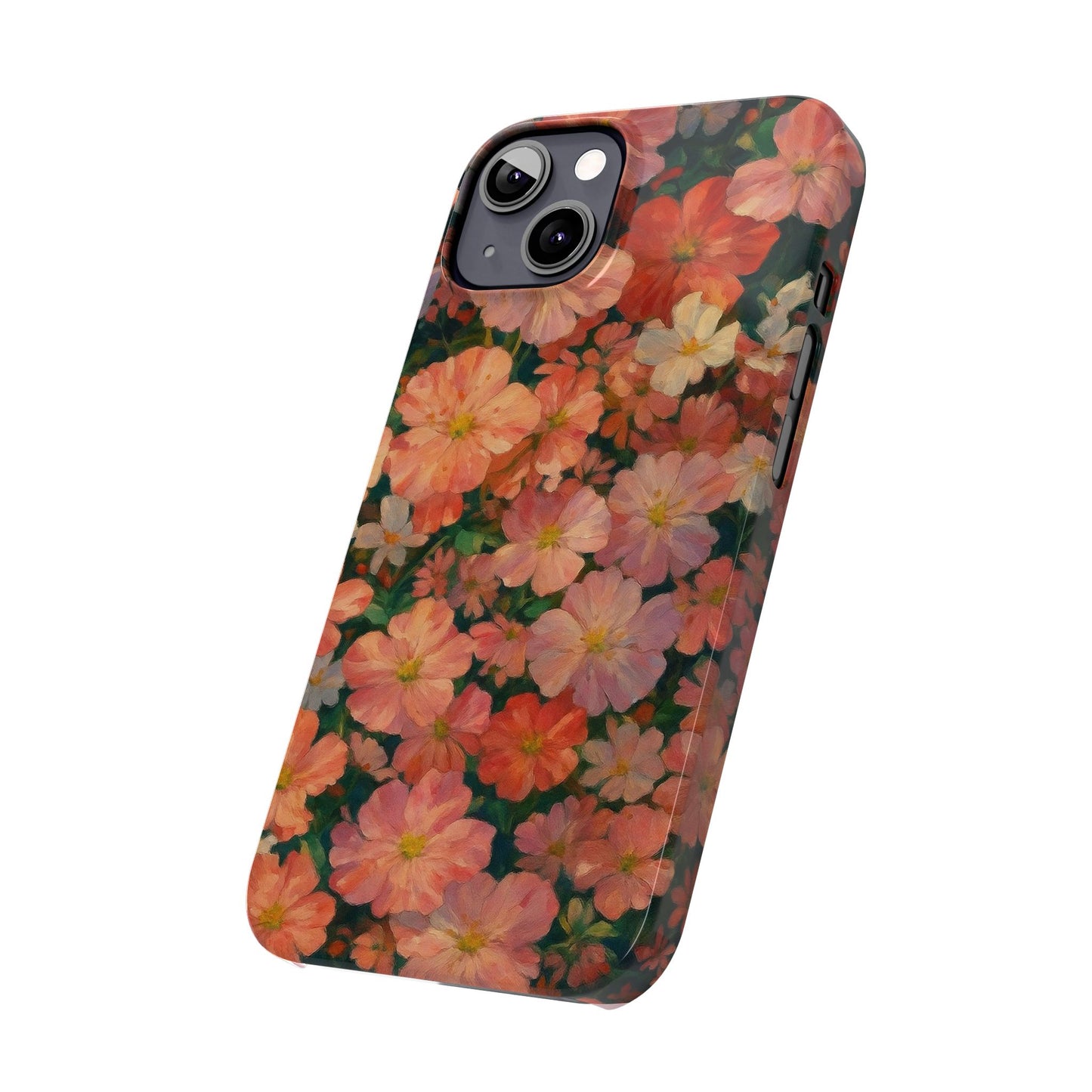 Floral Cluster Slim Phone Case, Pink Red Lavender White, Oil Painting Brushstroke, Artistic Hand-Painted