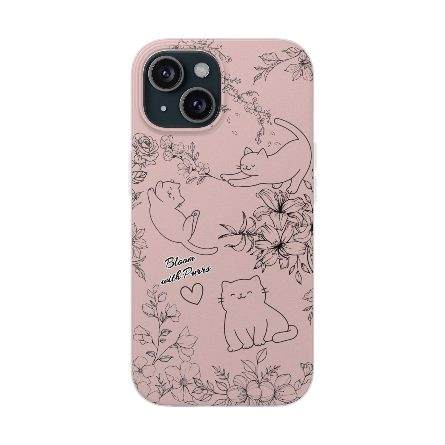 Cute Cat Floral Flexi Cases, Phone Covers for Cat Lovers, Pet Gifts, Trendy Tech Accessories, Pink Cat Design