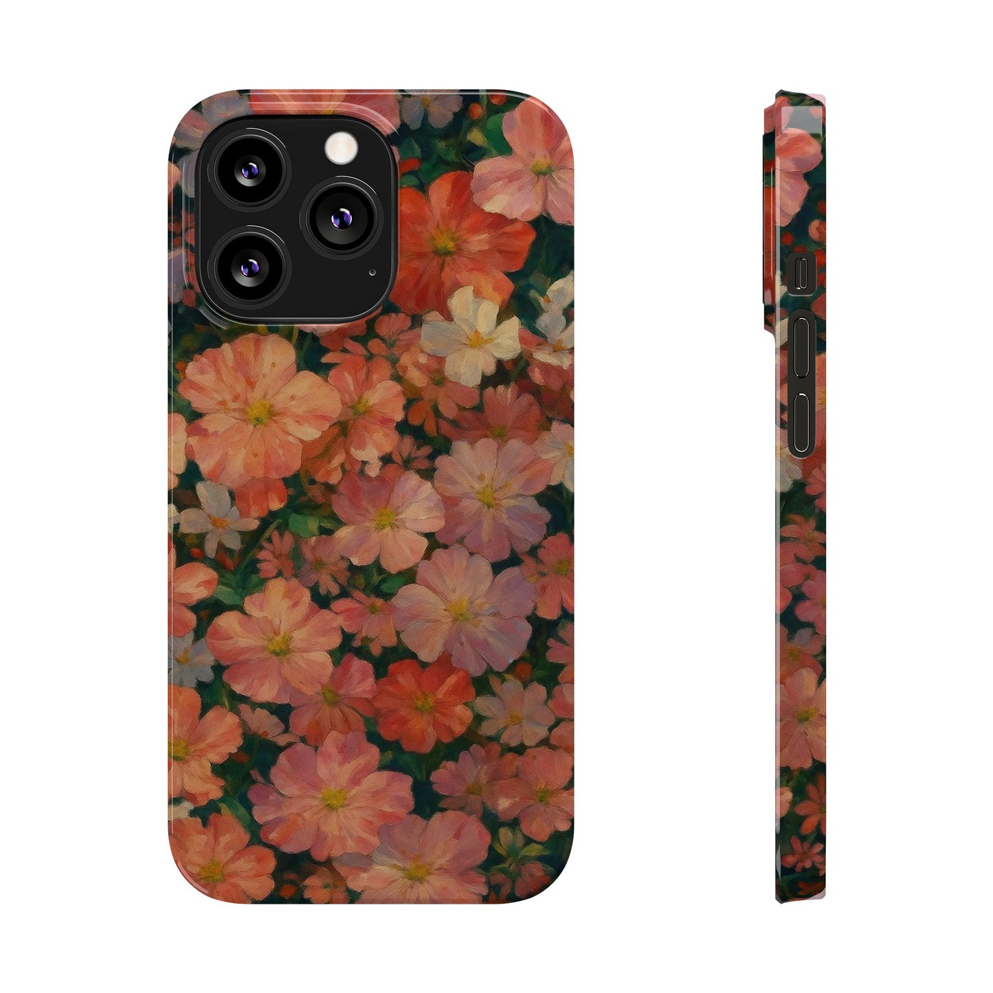 Floral Cluster Slim Phone Case, Pink Red Lavender White, Oil Painting Brushstroke, Artistic Hand-Painted
