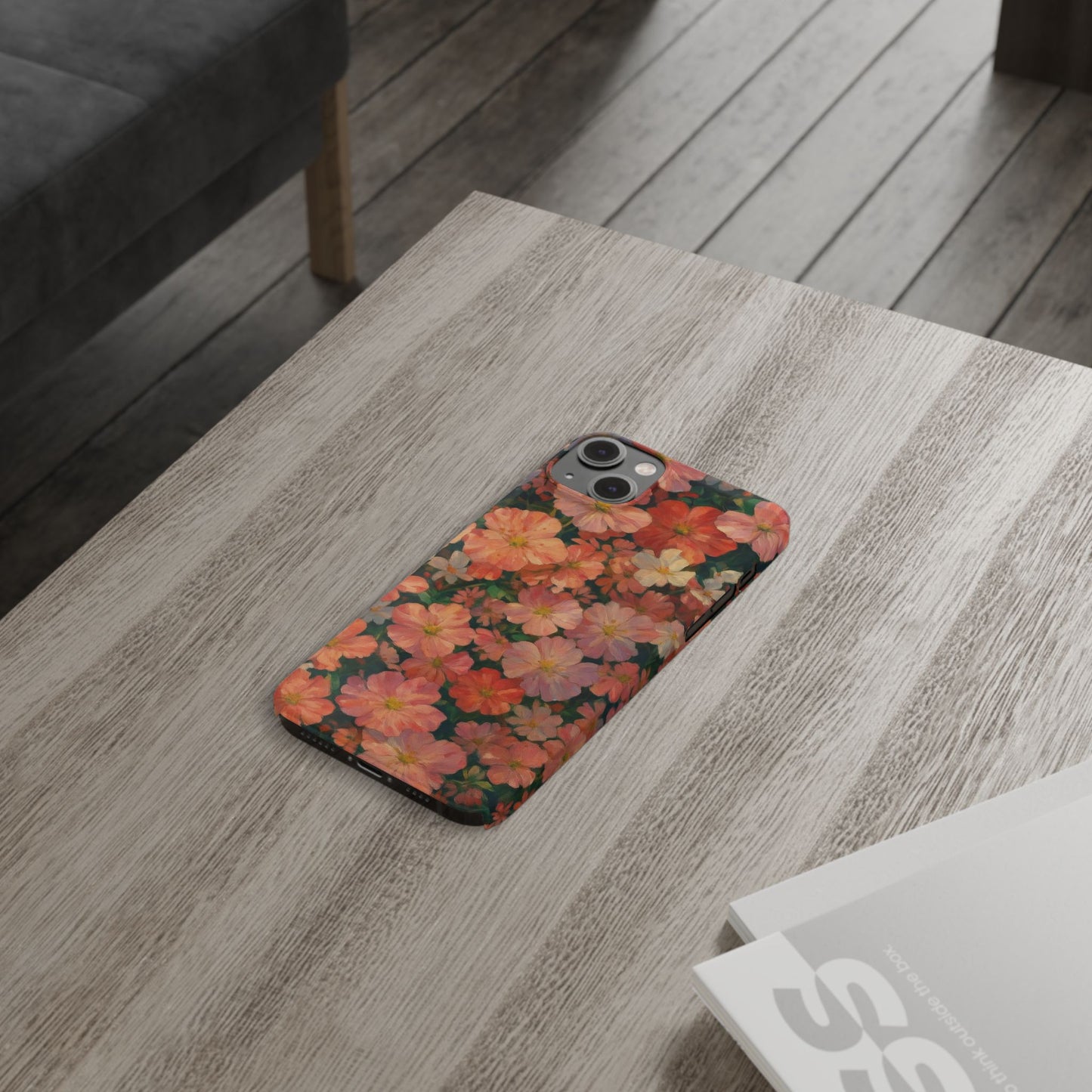 Floral Cluster Slim Phone Case, Pink Red Lavender White, Oil Painting Brushstroke, Artistic Hand-Painted