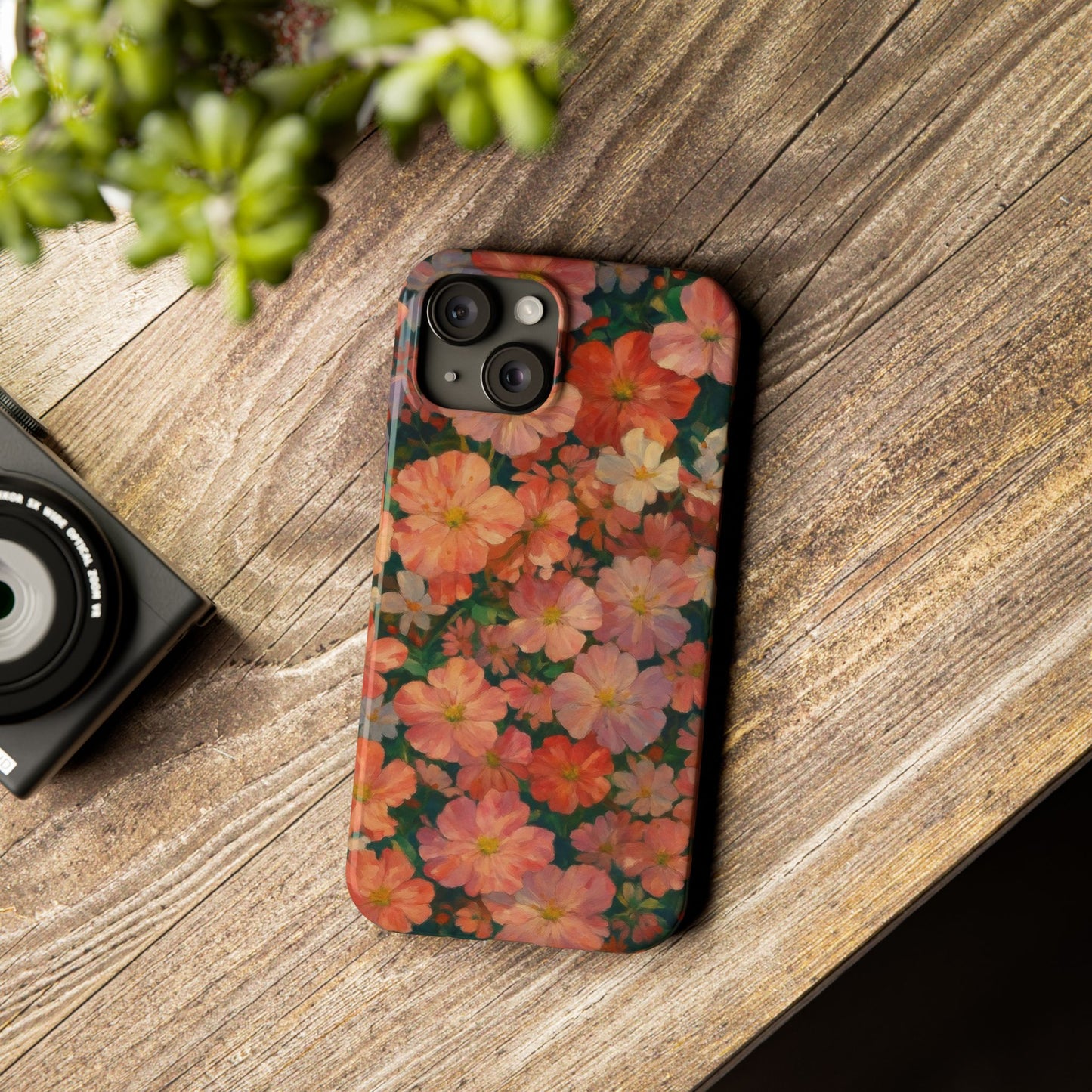 Floral Cluster Slim Phone Case, Pink Red Lavender White, Oil Painting Brushstroke, Artistic Hand-Painted