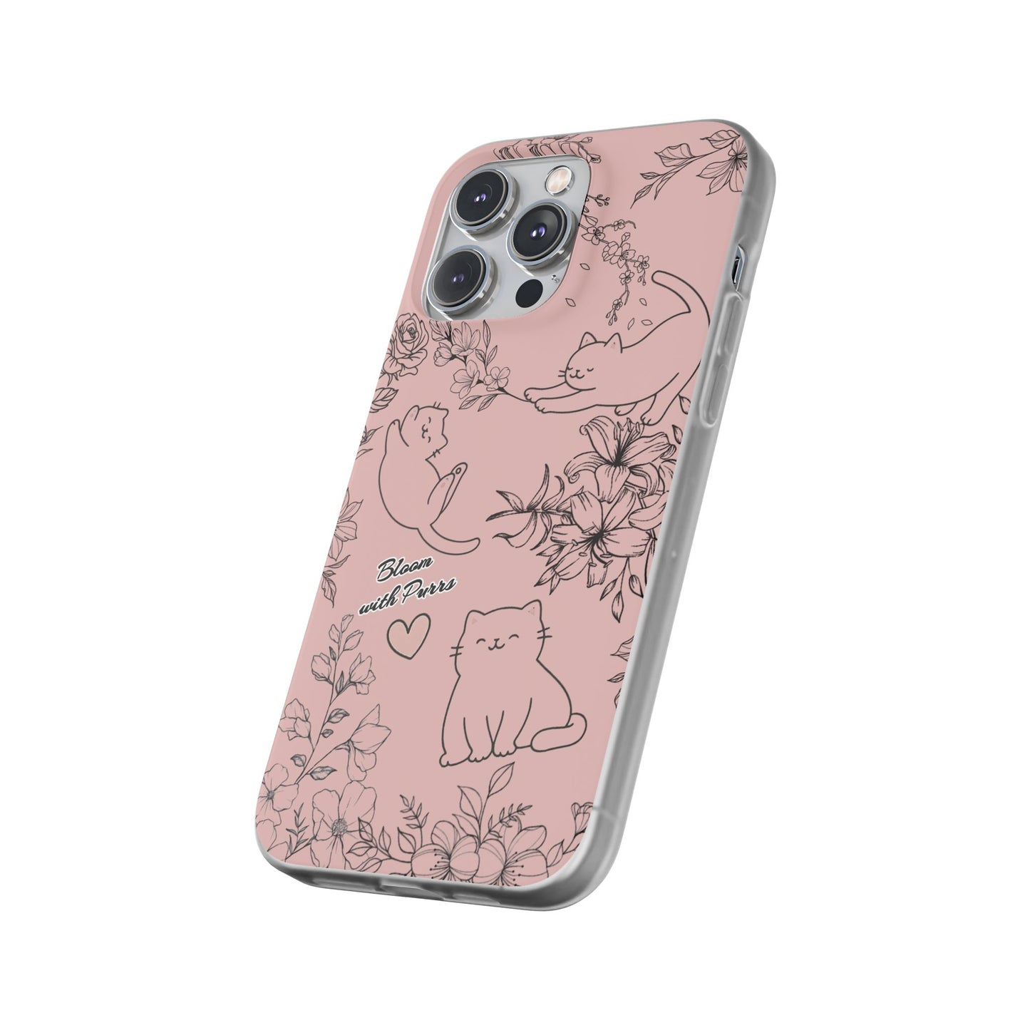 Cute Cat Floral Flexi Cases, Phone Covers for Cat Lovers, Pet Gifts, Trendy Tech Accessories, Pink Cat Design