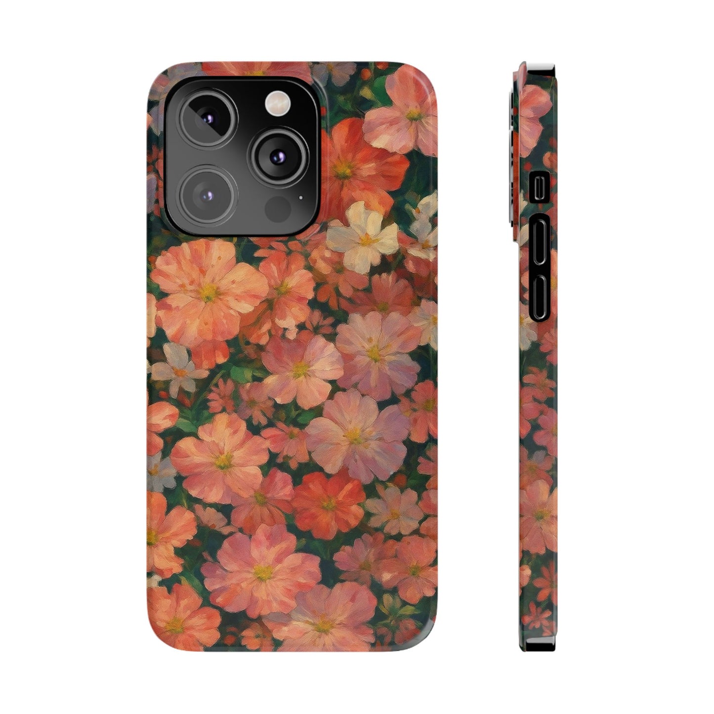 Floral Cluster Slim Phone Case, Pink Red Lavender White, Oil Painting Brushstroke, Artistic Hand-Painted
