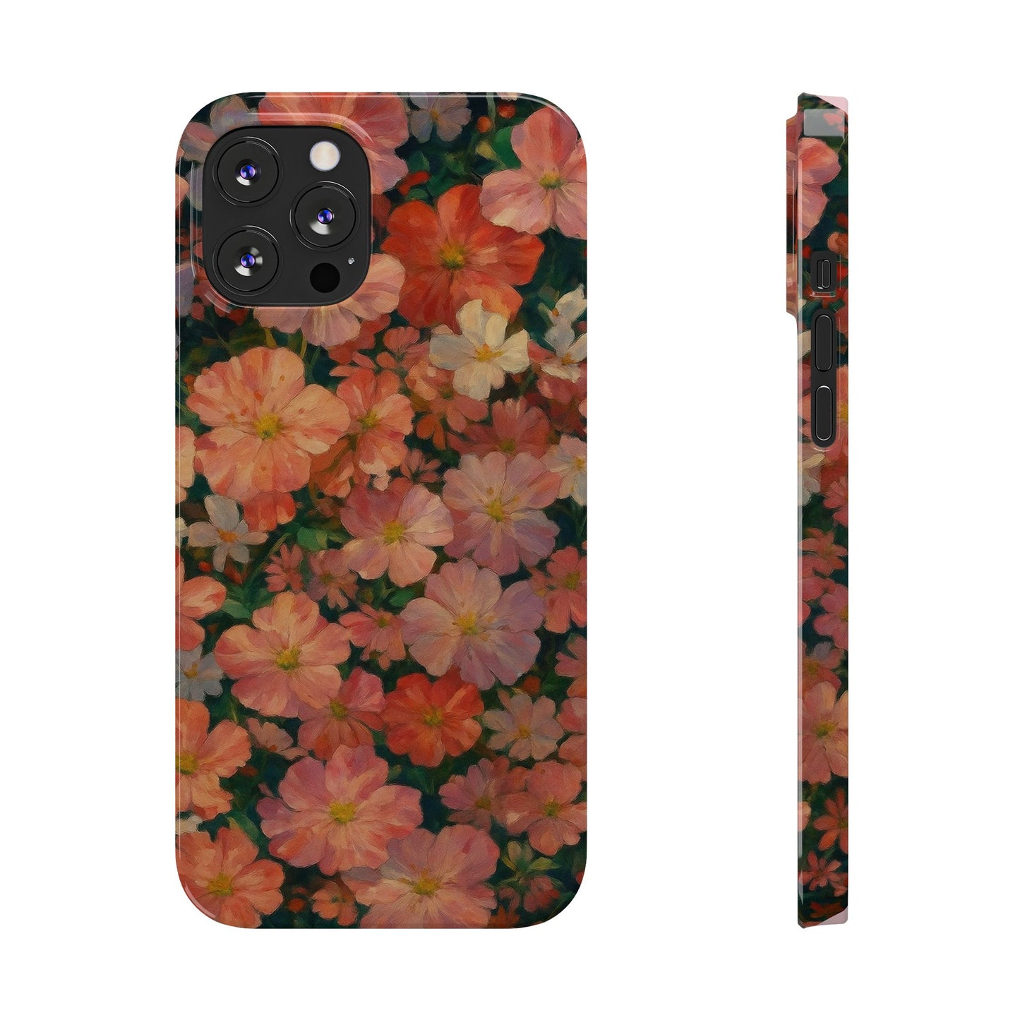 Floral Cluster Slim Phone Case, Pink Red Lavender White, Oil Painting Brushstroke, Artistic Hand-Painted