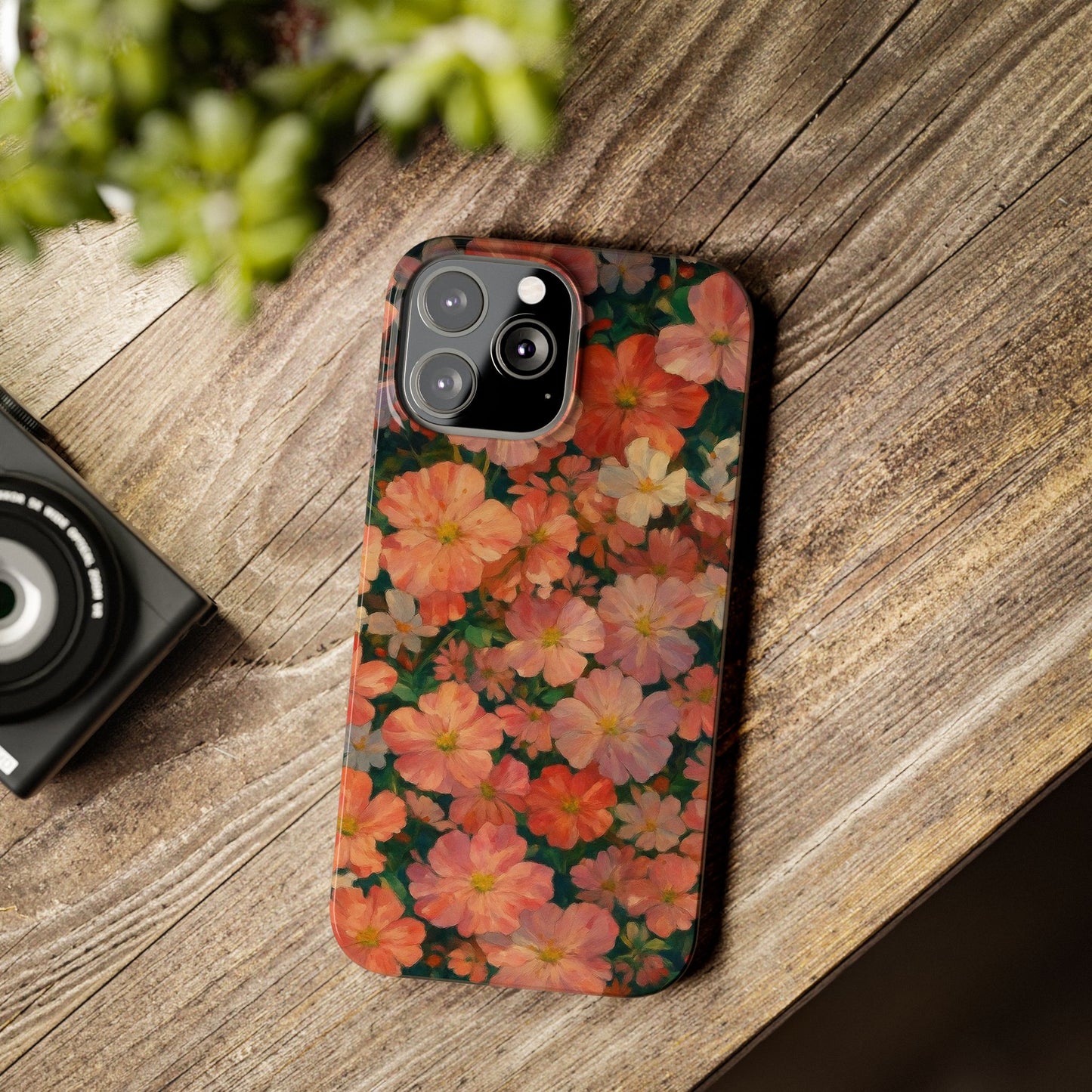 Floral Cluster Slim Phone Case, Pink Red Lavender White, Oil Painting Brushstroke, Artistic Hand-Painted