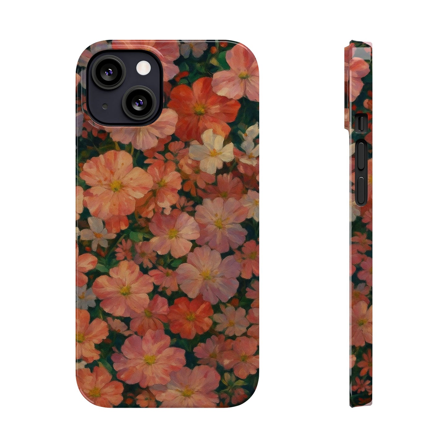 Floral Cluster Slim Phone Case, Pink Red Lavender White, Oil Painting Brushstroke, Artistic Hand-Painted