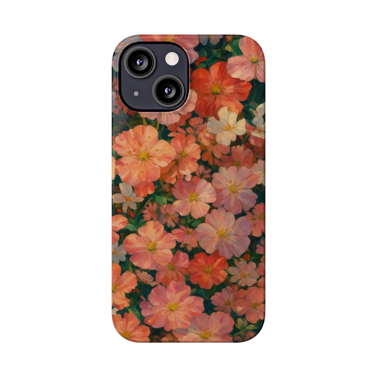 Floral Cluster Slim Phone Case, Pink Red Lavender White, Oil Painting Brushstroke, Artistic Hand-Painted