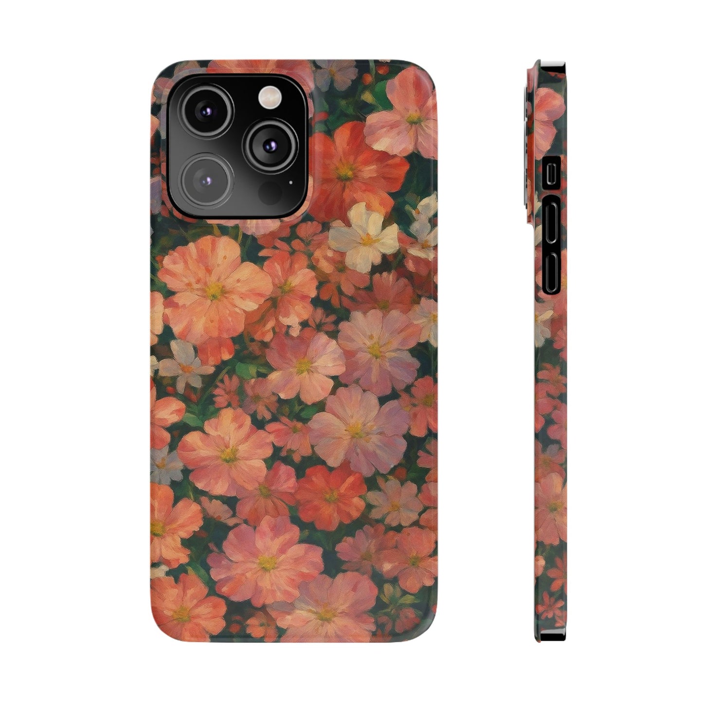 Floral Cluster Slim Phone Case, Pink Red Lavender White, Oil Painting Brushstroke, Artistic Hand-Painted