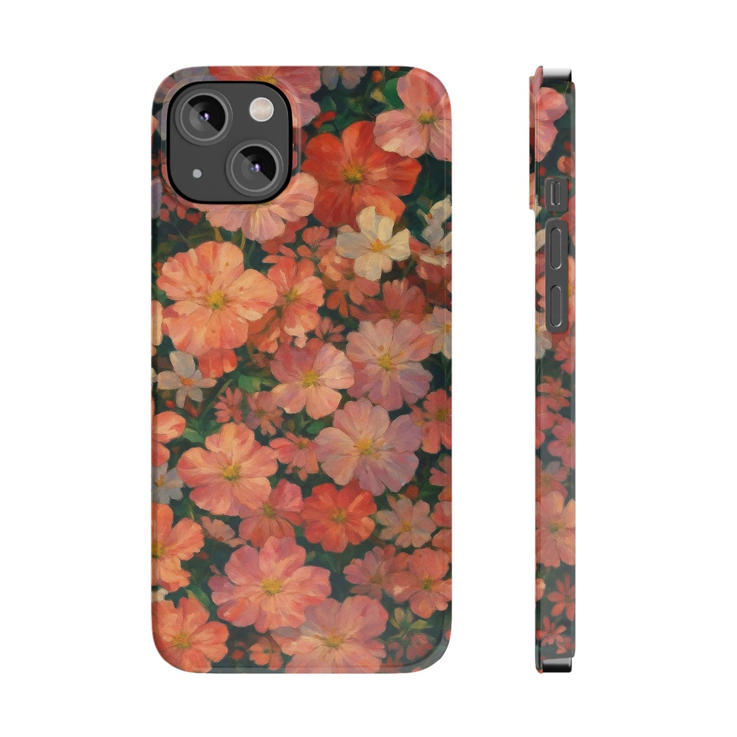 Floral Cluster Slim Phone Case, Pink Red Lavender White, Oil Painting Brushstroke, Artistic Hand-Painted