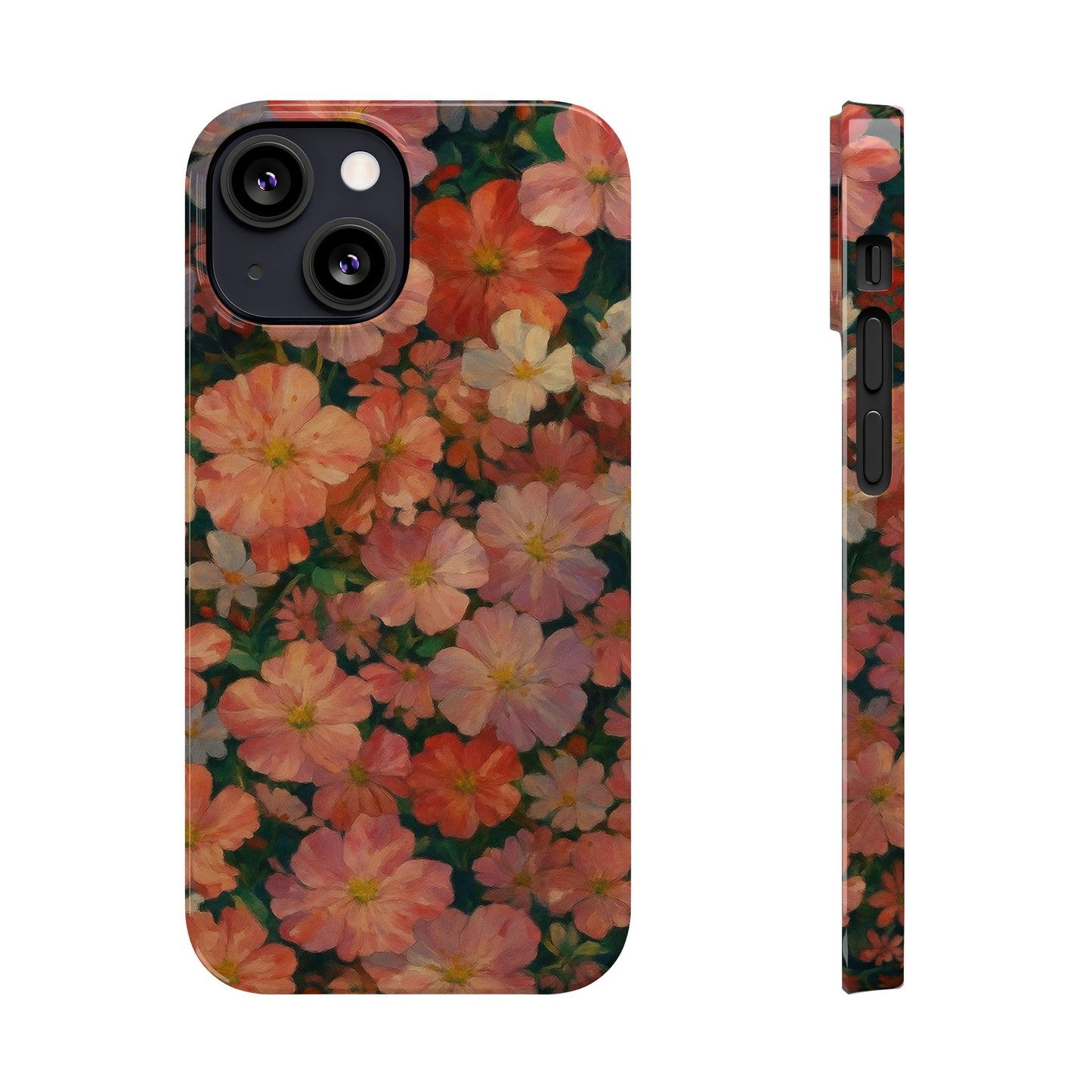 Floral Cluster Slim Phone Case, Pink Red Lavender White, Oil Painting Brushstroke, Artistic Hand-Painted