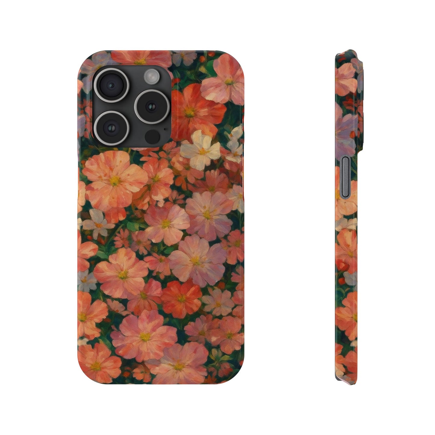 Floral Cluster Slim Phone Case, Pink Red Lavender White, Oil Painting Brushstroke, Artistic Hand-Painted