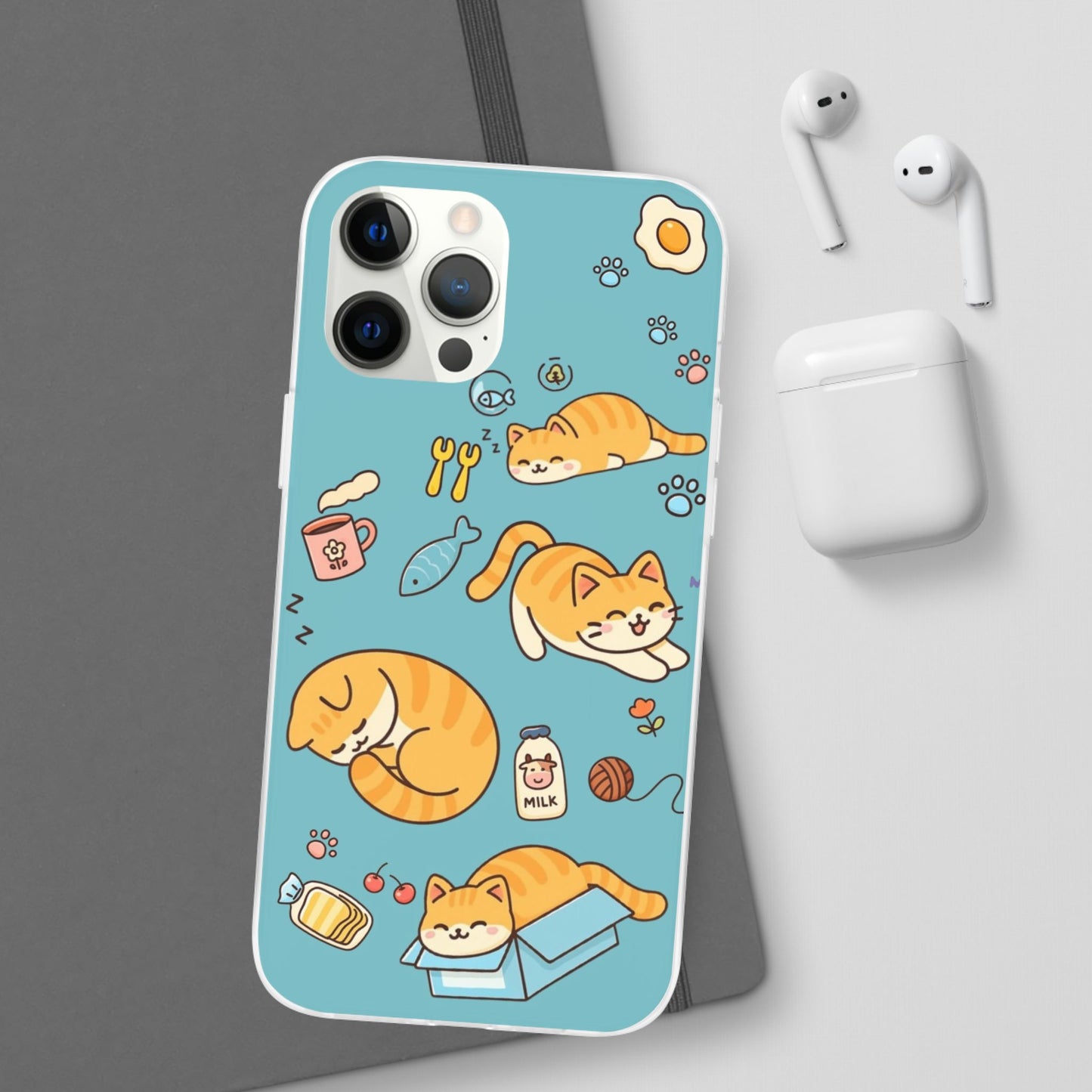 Whimsical Cat Flexi Cases - Cute Pet Lover Gift, Phone Protection, Fun Animal Design, Cat Themed Accessory, Apprehensive Kitten Decor