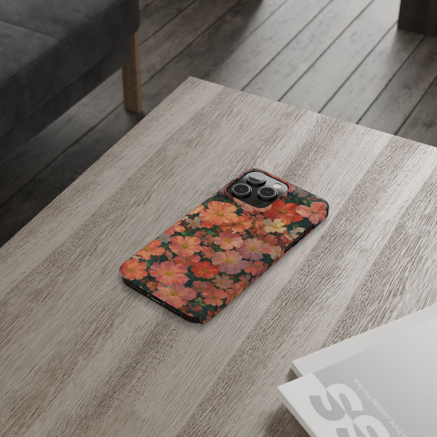 Floral Cluster Slim Phone Case, Pink Red Lavender White, Oil Painting Brushstroke, Artistic Hand-Painted