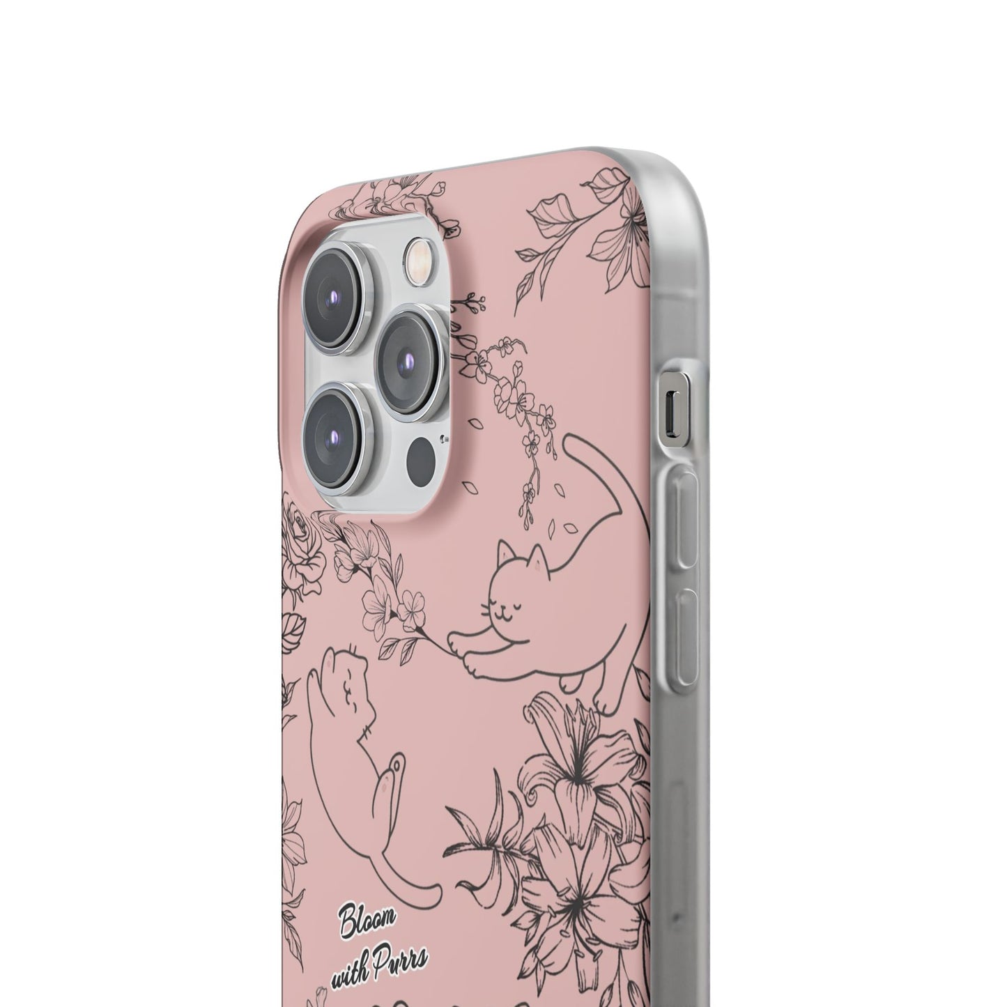 Cute Cat Floral Flexi Cases, Phone Covers for Cat Lovers, Pet Gifts, Trendy Tech Accessories, Pink Cat Design