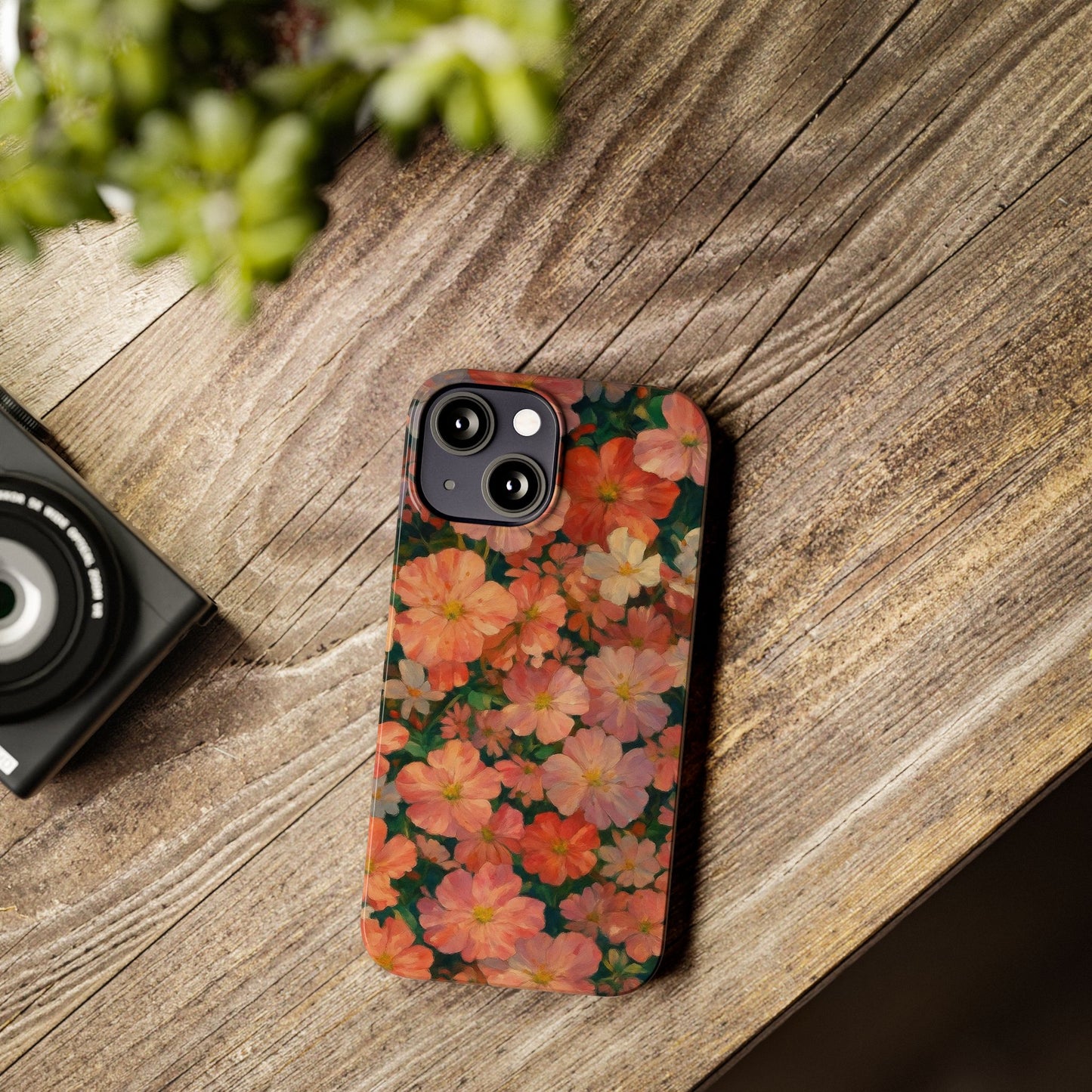 Floral Cluster Slim Phone Case, Pink Red Lavender White, Oil Painting Brushstroke, Artistic Hand-Painted