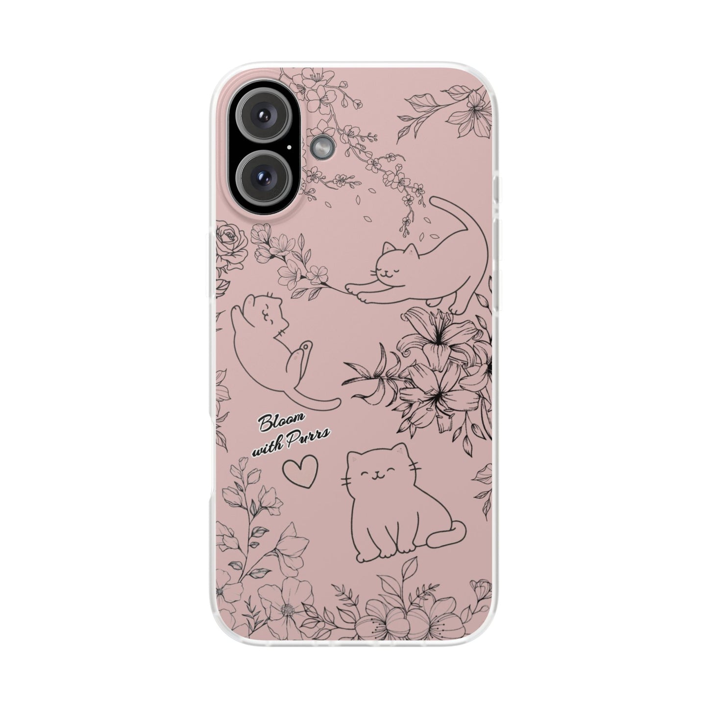 Cute Cat Floral Flexi Cases, Phone Covers for Cat Lovers, Pet Gifts, Trendy Tech Accessories, Pink Cat Design
