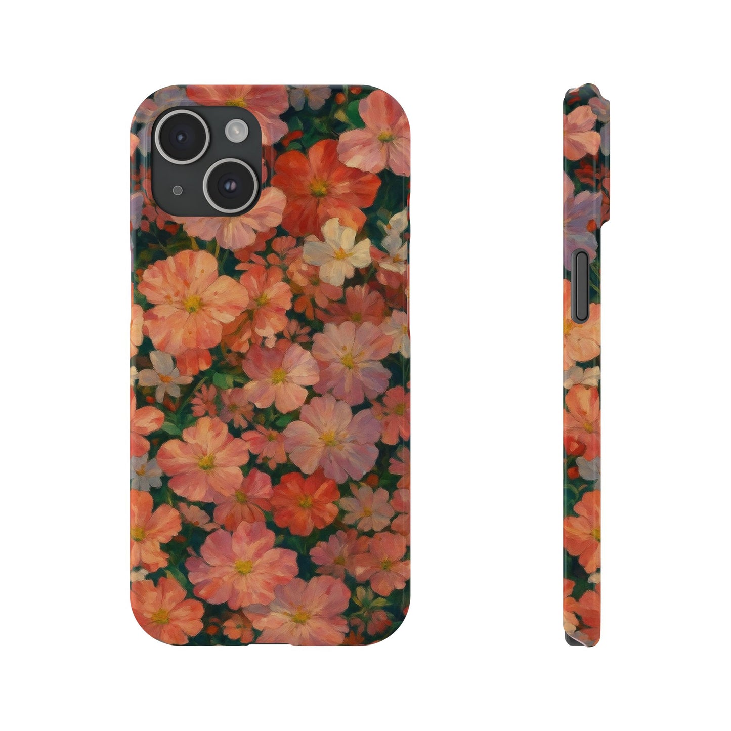 Floral Cluster Slim Phone Case, Pink Red Lavender White, Oil Painting Brushstroke, Artistic Hand-Painted