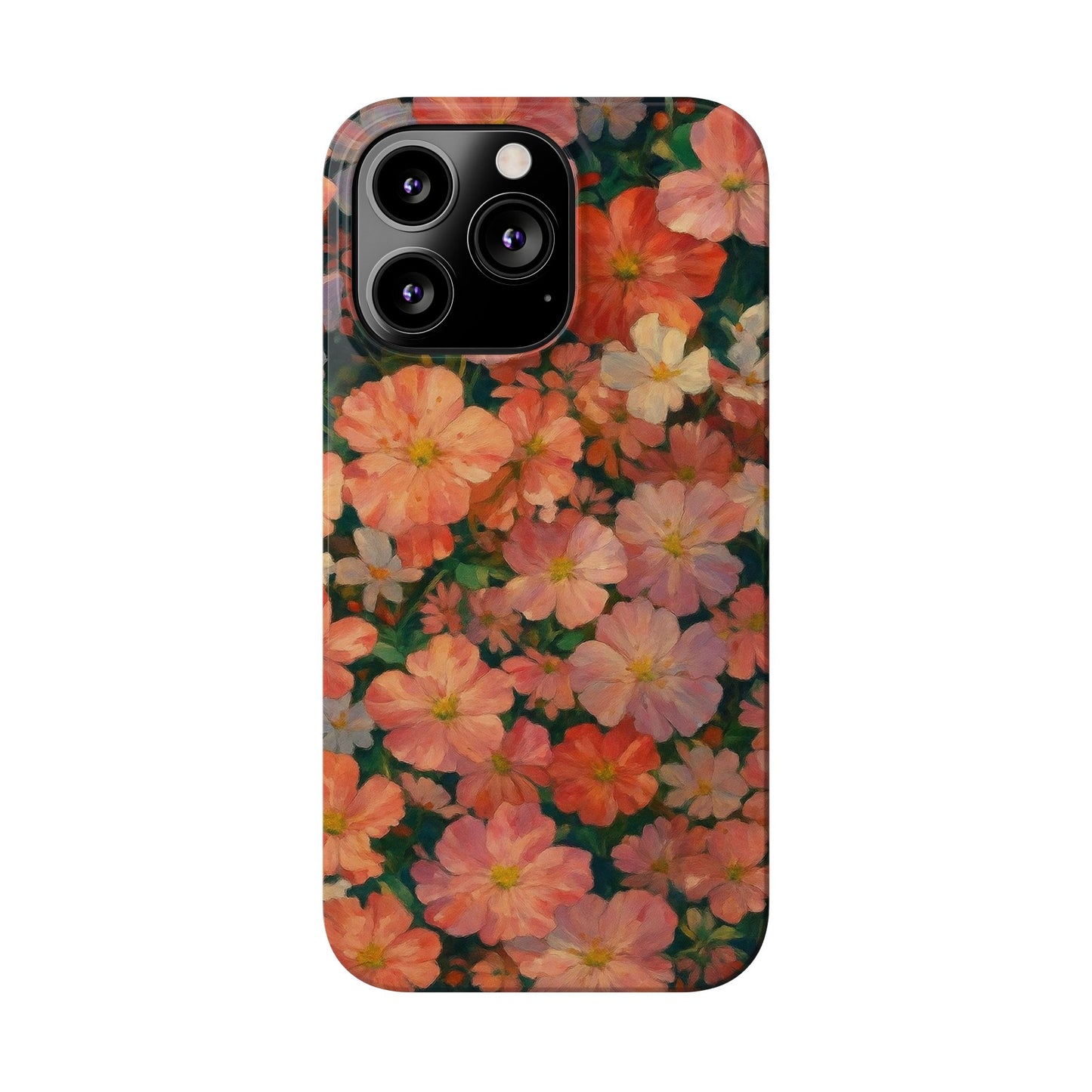 Floral Cluster Slim Phone Case, Pink Red Lavender White, Oil Painting Brushstroke, Artistic Hand-Painted