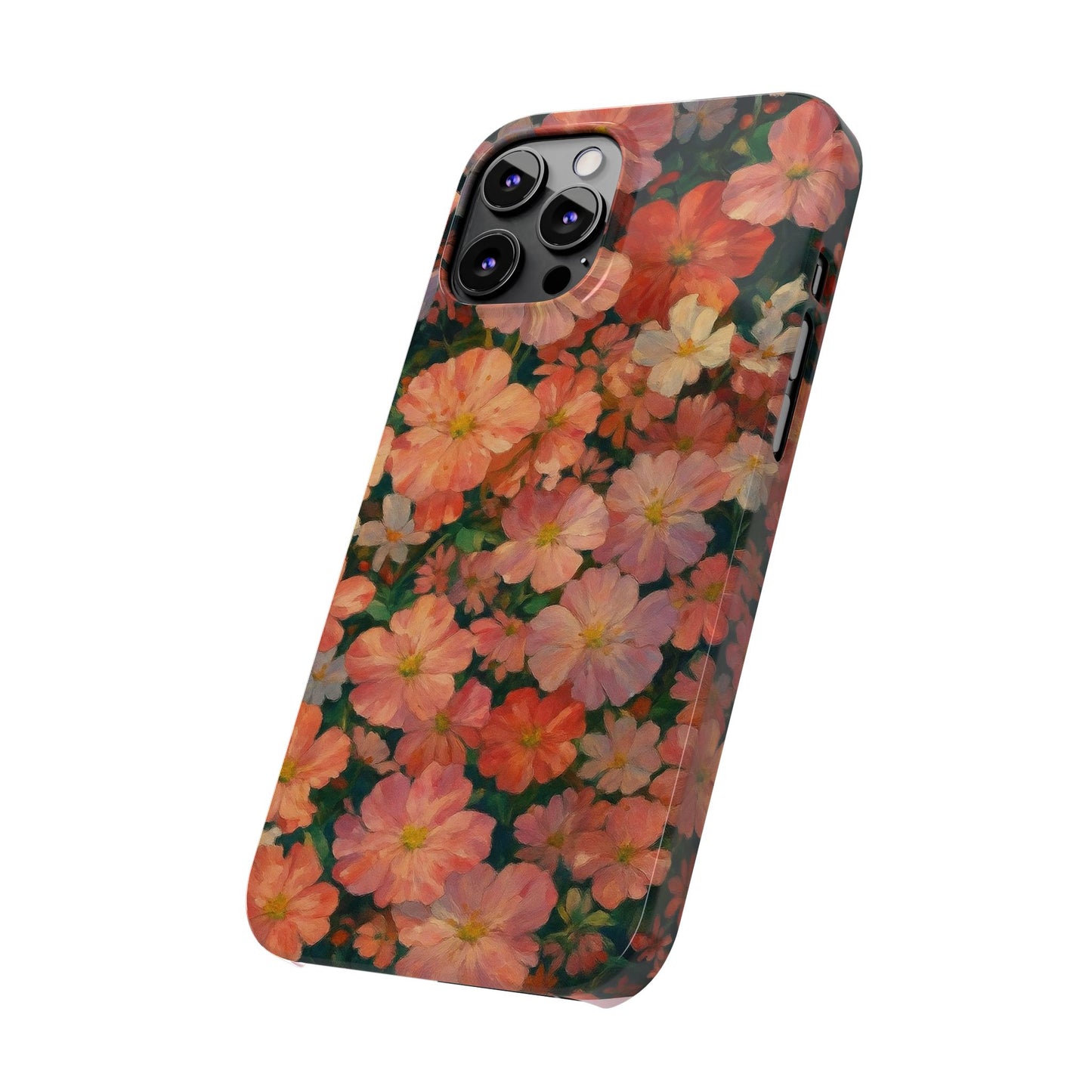Floral Cluster Slim Phone Case, Pink Red Lavender White, Oil Painting Brushstroke, Artistic Hand-Painted
