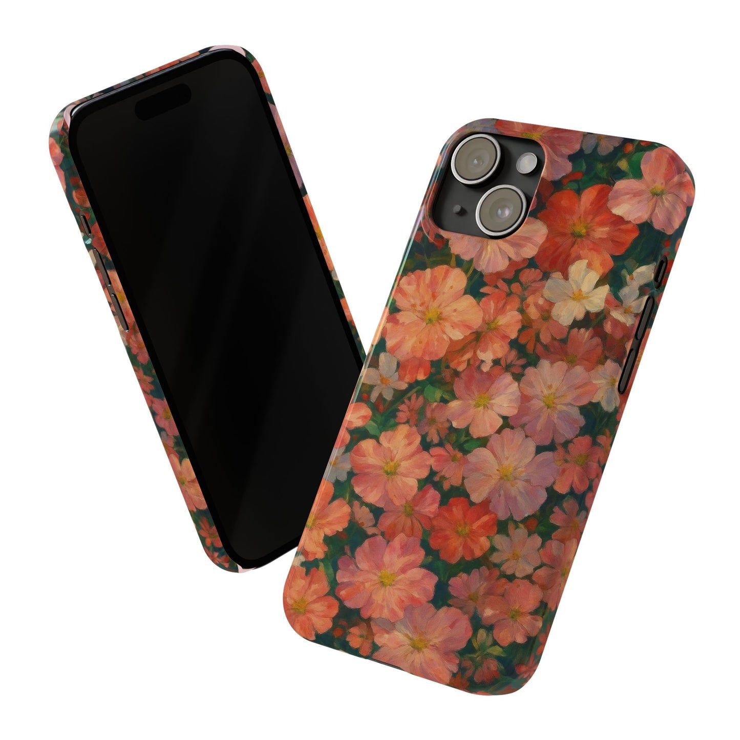 Floral Cluster Slim Phone Case, Pink Red Lavender White, Oil Painting Brushstroke, Artistic Hand-Painted