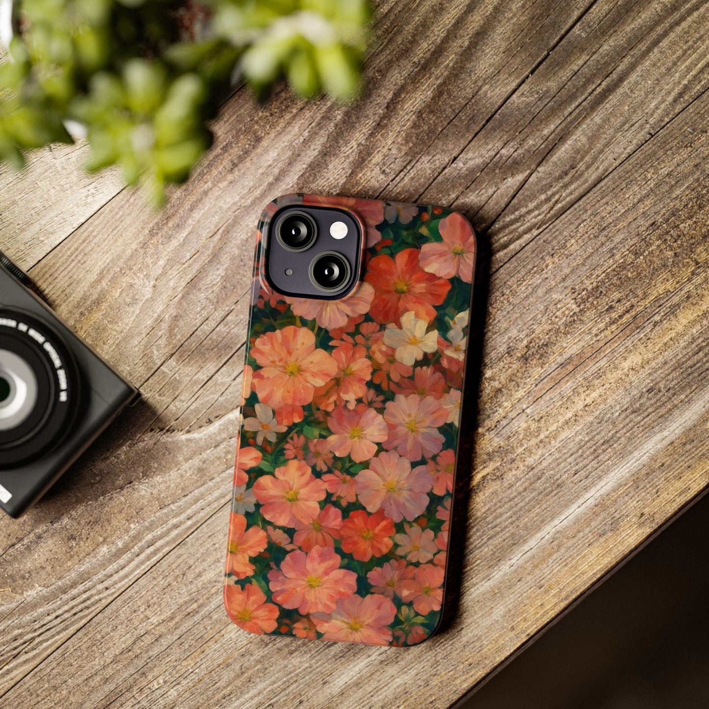 Floral Cluster Slim Phone Case, Pink Red Lavender White, Oil Painting Brushstroke, Artistic Hand-Painted