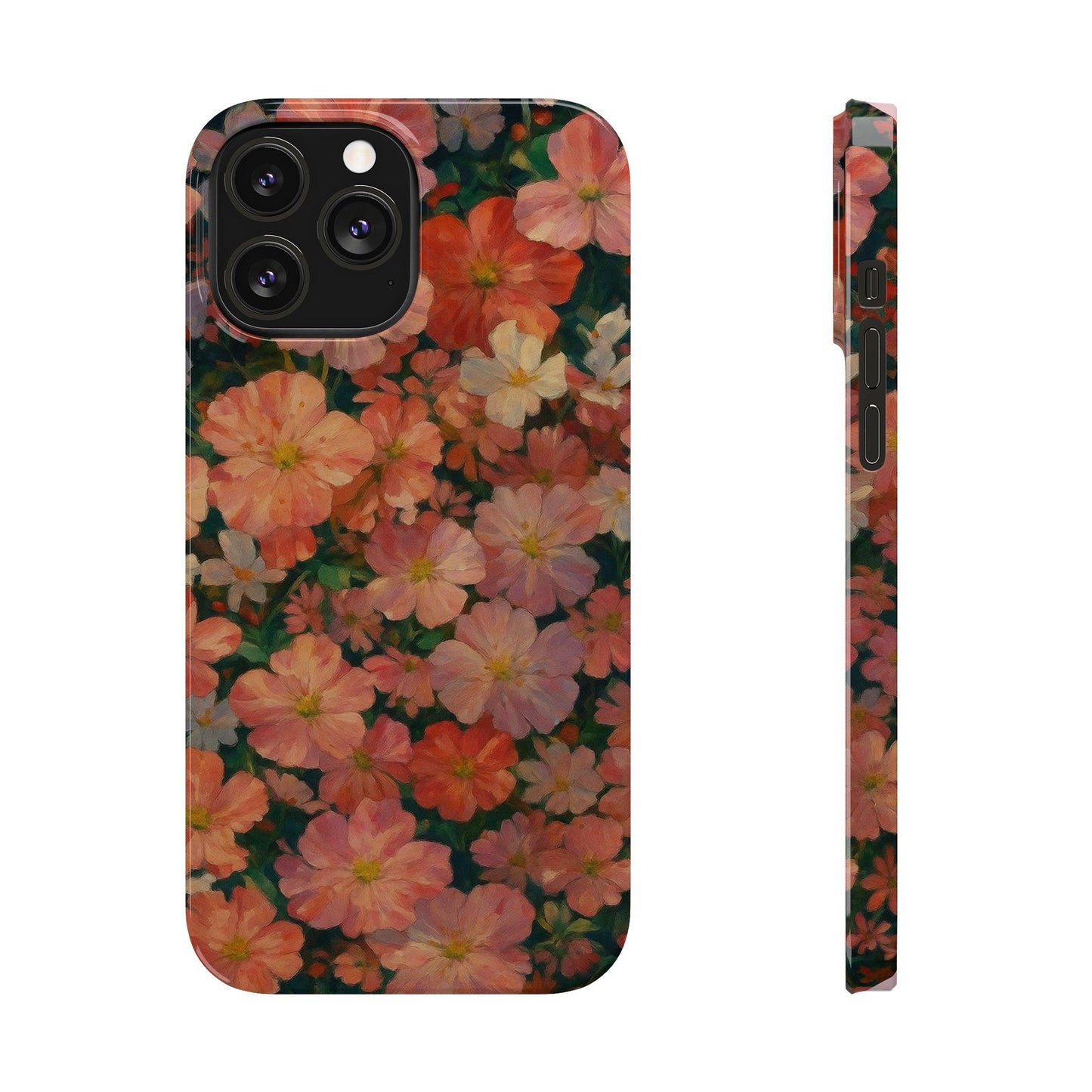 Floral Cluster Slim Phone Case, Pink Red Lavender White, Oil Painting Brushstroke, Artistic Hand-Painted