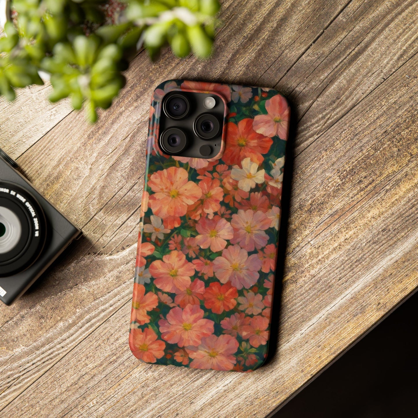 Floral Cluster Slim Phone Case, Pink Red Lavender White, Oil Painting Brushstroke, Artistic Hand-Painted