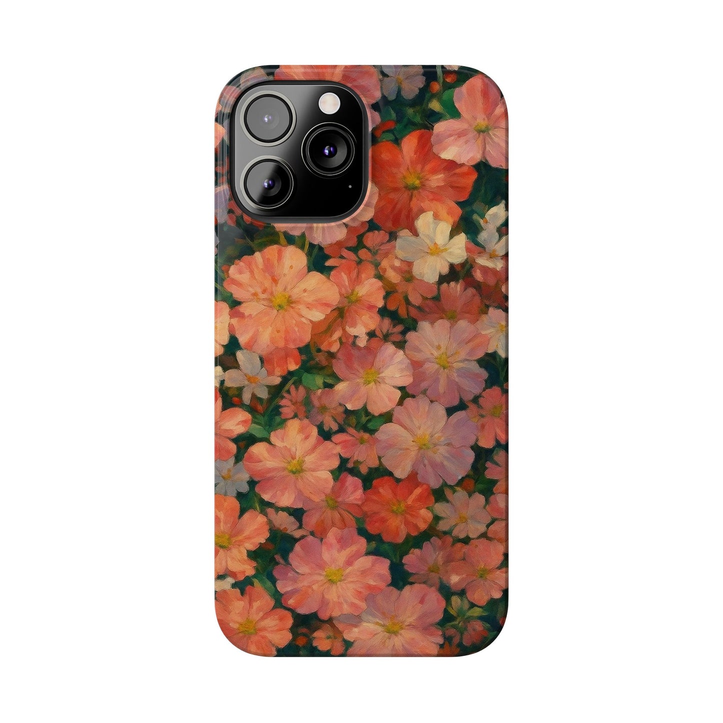 Floral Cluster Slim Phone Case, Pink Red Lavender White, Oil Painting Brushstroke, Artistic Hand-Painted