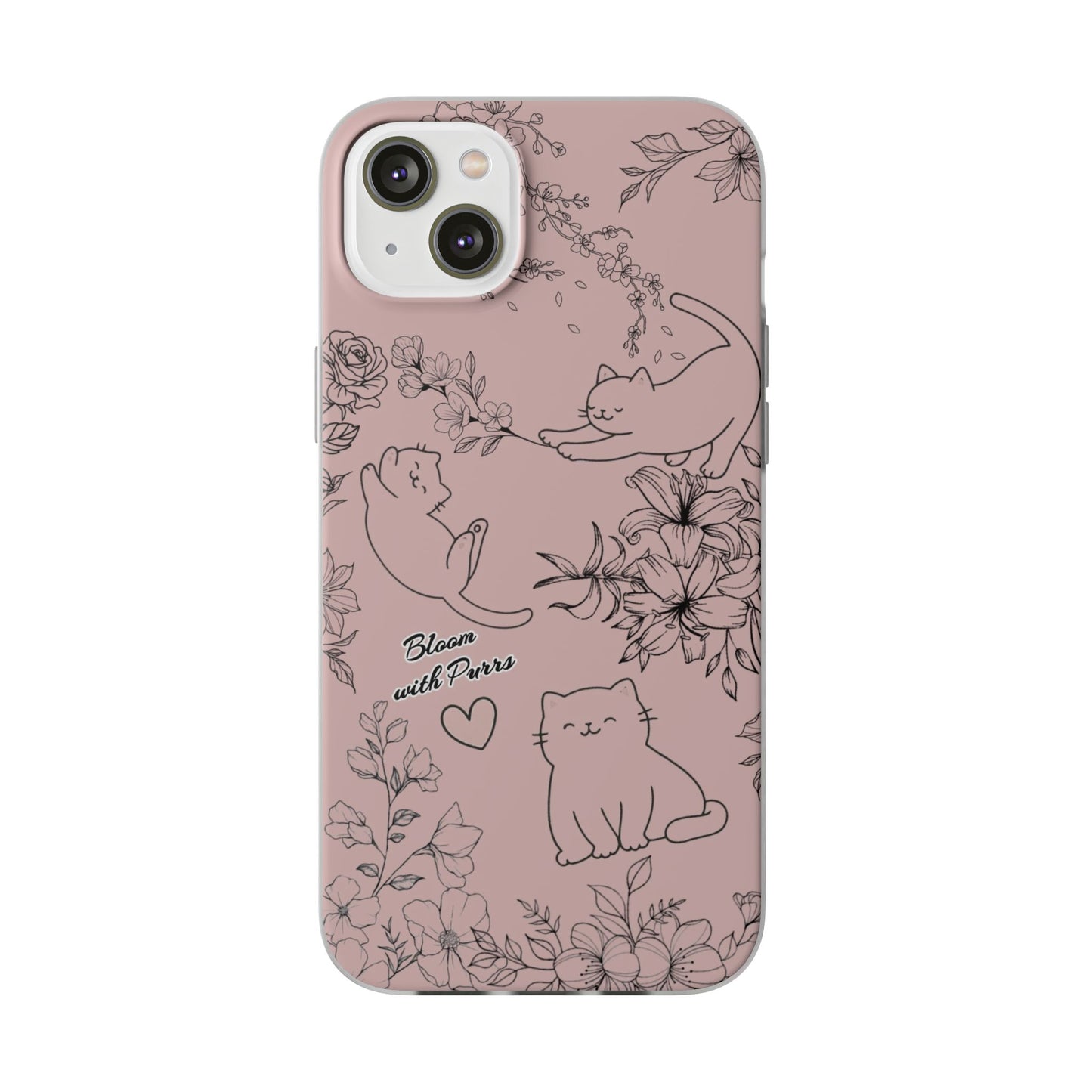 Cute Cat Floral Flexi Cases, Phone Covers for Cat Lovers, Pet Gifts, Trendy Tech Accessories, Pink Cat Design