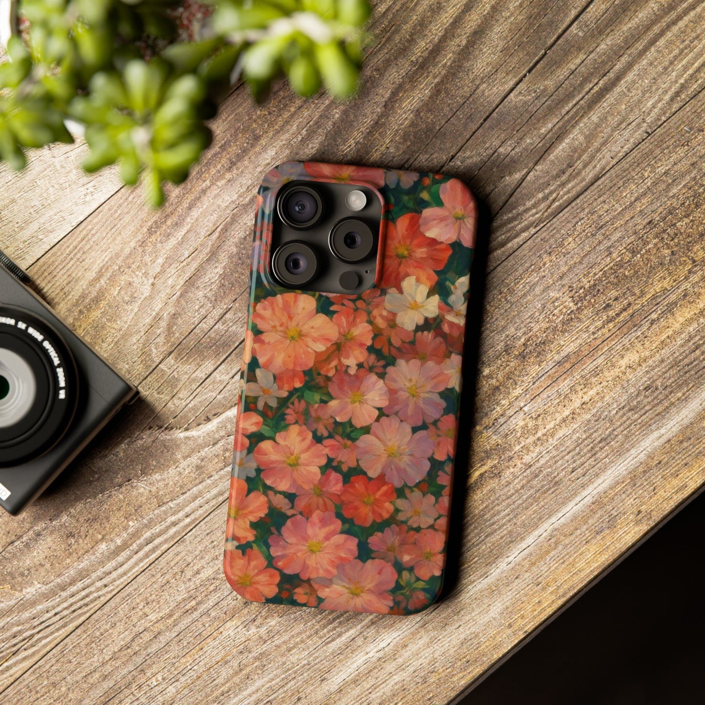 Floral Cluster Slim Phone Case, Pink Red Lavender White, Oil Painting Brushstroke, Artistic Hand-Painted