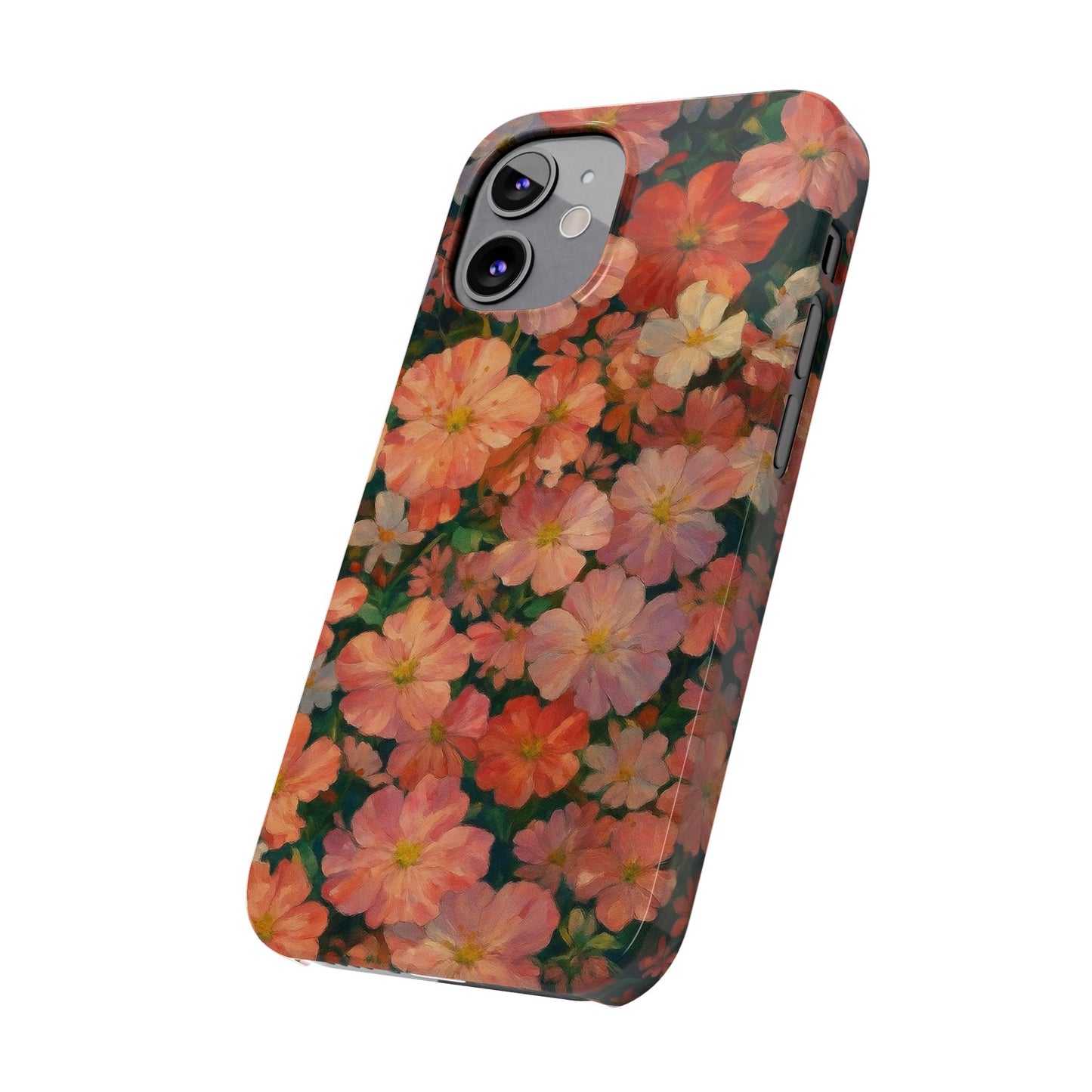 Floral Cluster Slim Phone Case, Pink Red Lavender White, Oil Painting Brushstroke, Artistic Hand-Painted