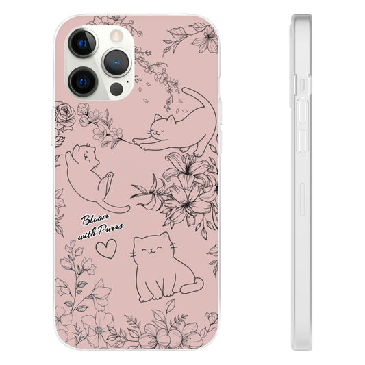Cute Cat Floral Flexi Cases, Phone Covers for Cat Lovers, Pet Gifts, Trendy Tech Accessories, Pink Cat Design