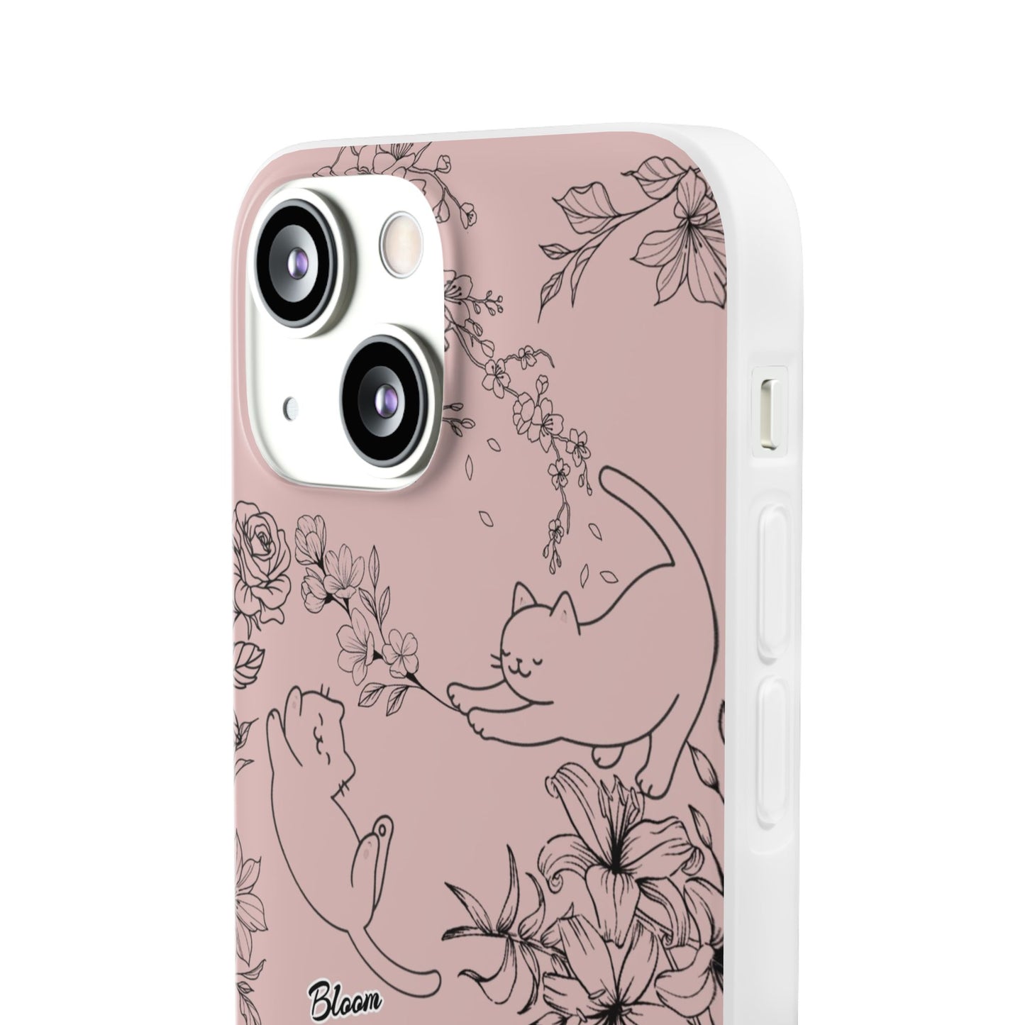 Cute Cat Floral Flexi Cases, Phone Covers for Cat Lovers, Pet Gifts, Trendy Tech Accessories, Pink Cat Design