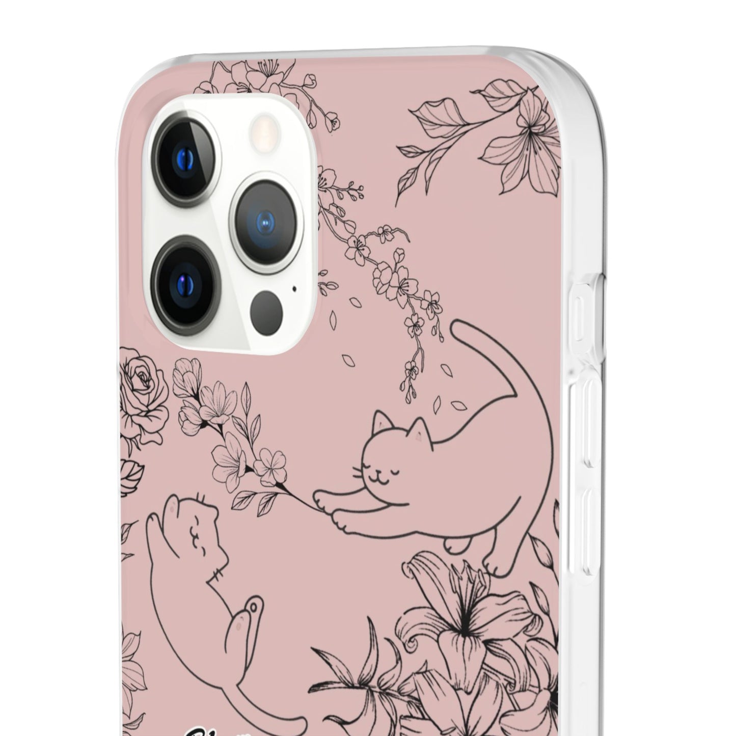 Cute Cat Floral Flexi Cases, Phone Covers for Cat Lovers, Pet Gifts, Trendy Tech Accessories, Pink Cat Design