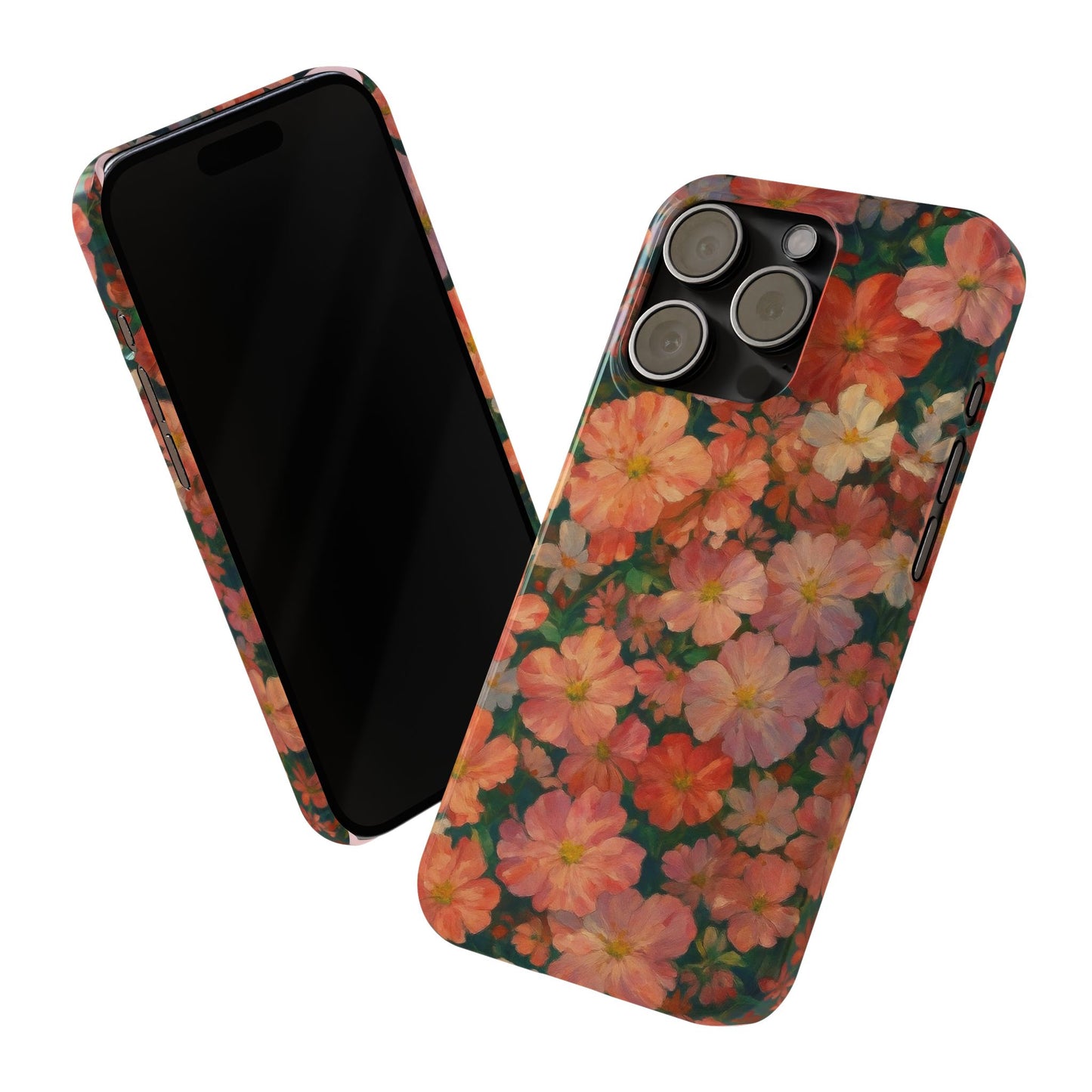 Floral Cluster Slim Phone Case, Pink Red Lavender White, Oil Painting Brushstroke, Artistic Hand-Painted