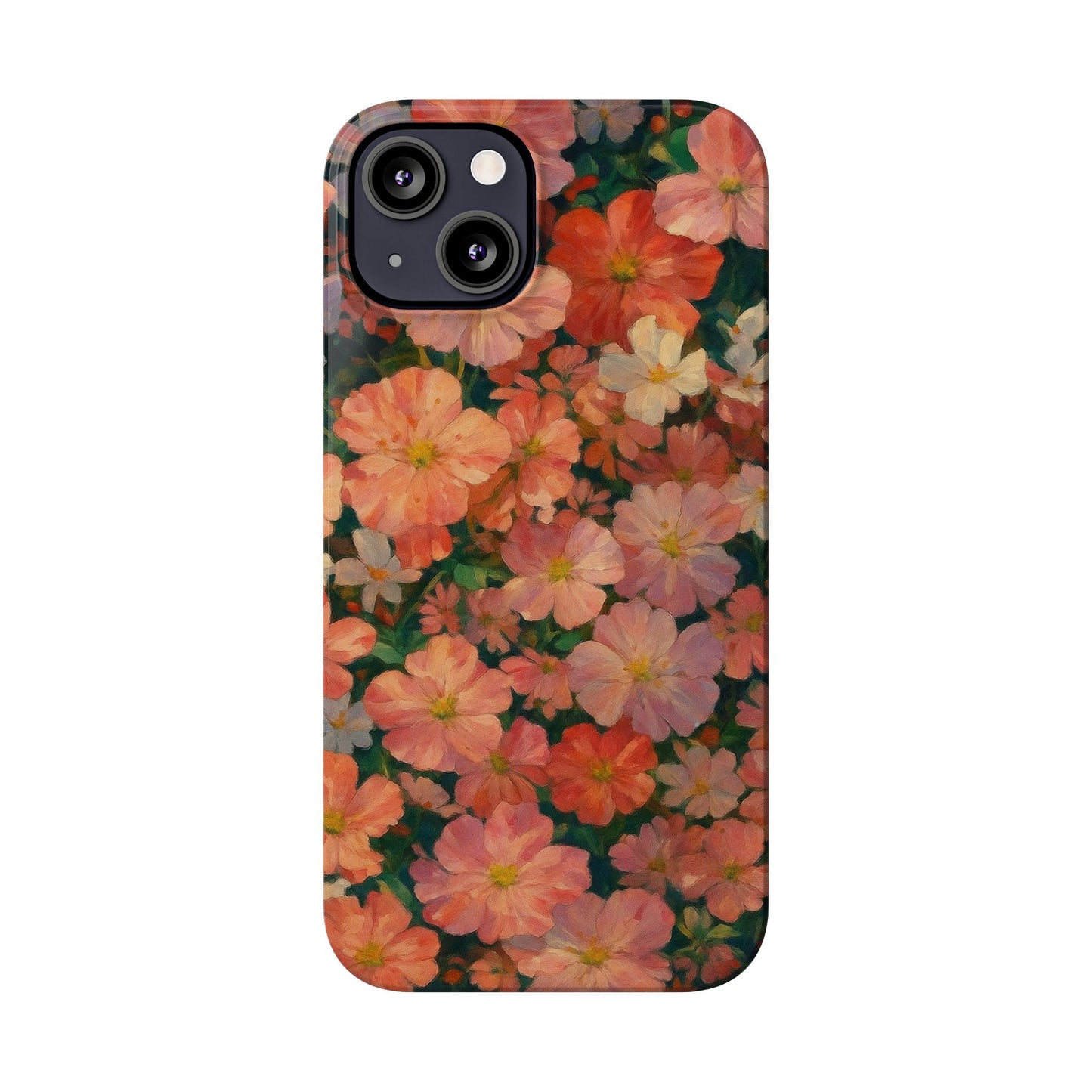 Floral Cluster Slim Phone Case, Pink Red Lavender White, Oil Painting Brushstroke, Artistic Hand-Painted