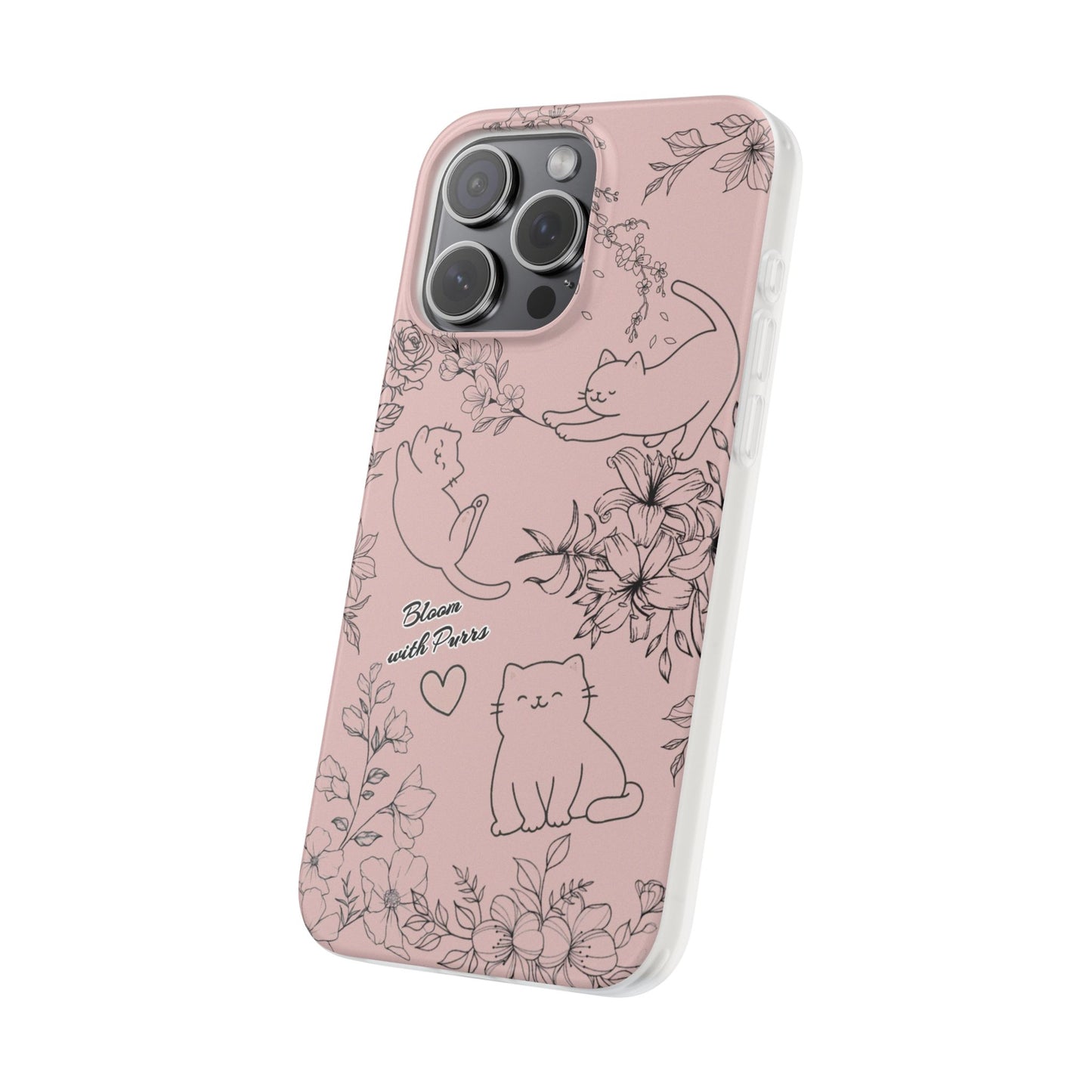 Cute Cat Floral Flexi Cases, Phone Covers for Cat Lovers, Pet Gifts, Trendy Tech Accessories, Pink Cat Design