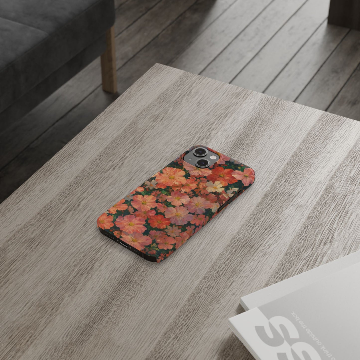 Floral Cluster Slim Phone Case, Pink Red Lavender White, Oil Painting Brushstroke, Artistic Hand-Painted