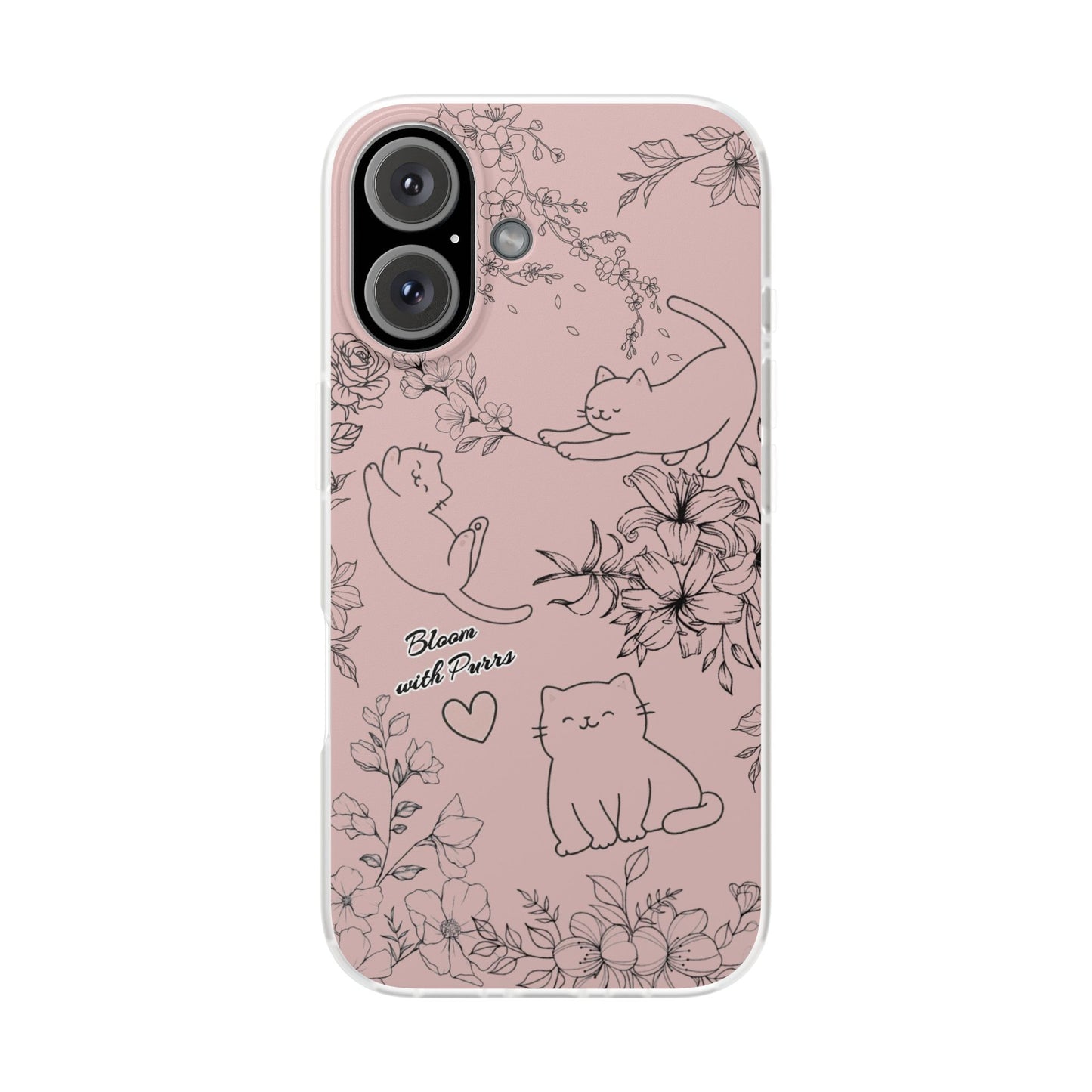 Cute Cat Floral Flexi Cases, Phone Covers for Cat Lovers, Pet Gifts, Trendy Tech Accessories, Pink Cat Design