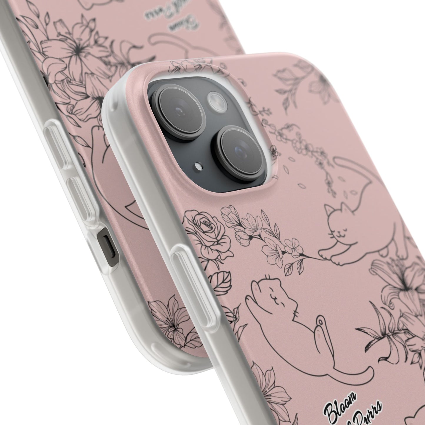 Cute Cat Floral Flexi Cases, Phone Covers for Cat Lovers, Pet Gifts, Trendy Tech Accessories, Pink Cat Design