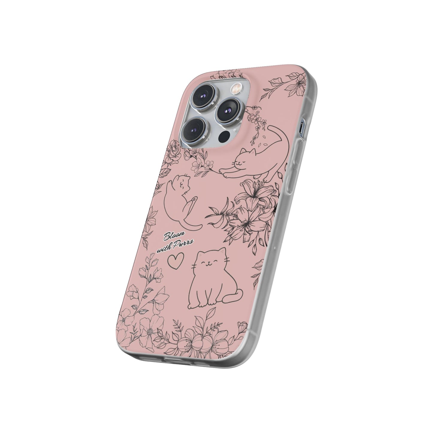 Cute Cat Floral Flexi Cases, Phone Covers for Cat Lovers, Pet Gifts, Trendy Tech Accessories, Pink Cat Design