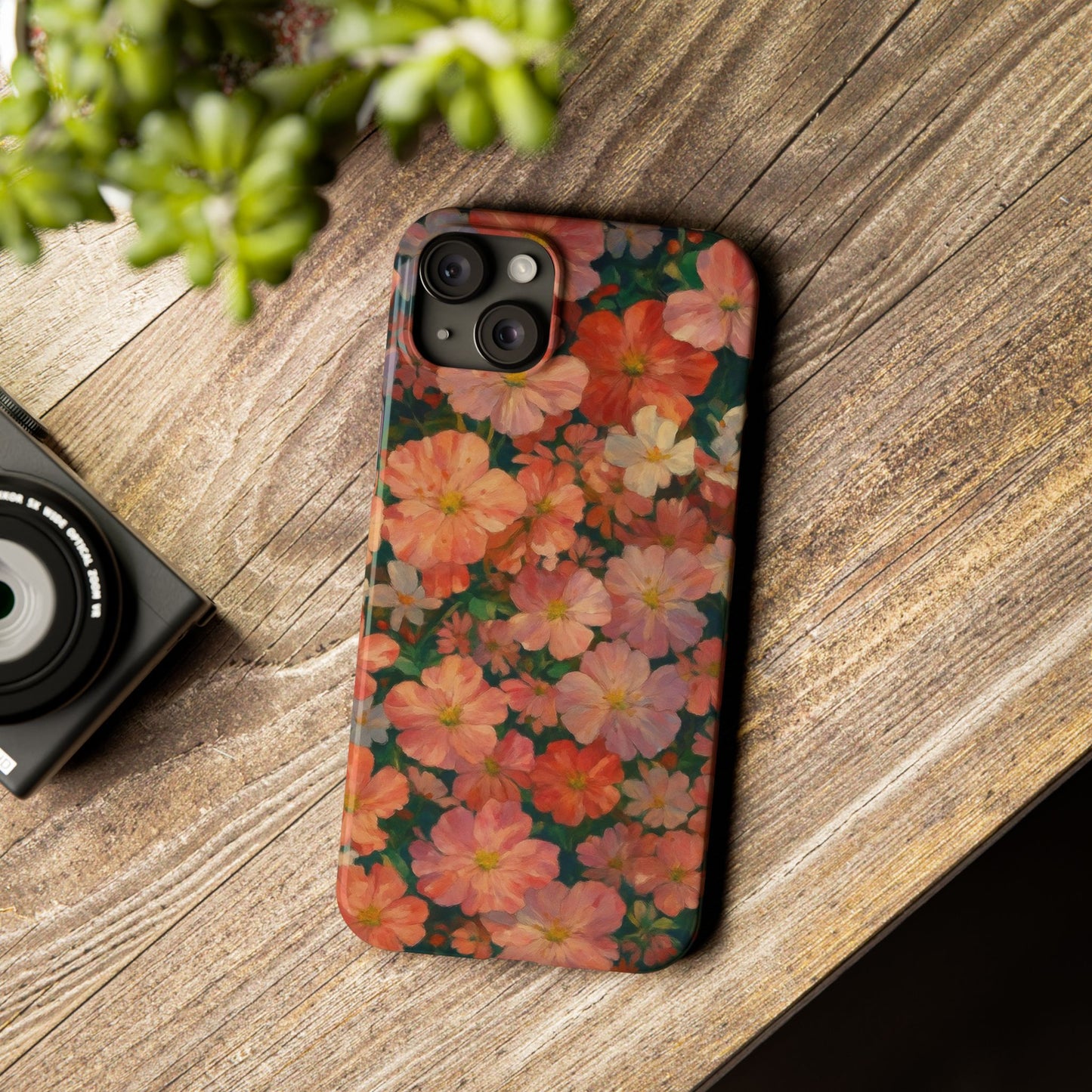 Floral Cluster Slim Phone Case, Pink Red Lavender White, Oil Painting Brushstroke, Artistic Hand-Painted