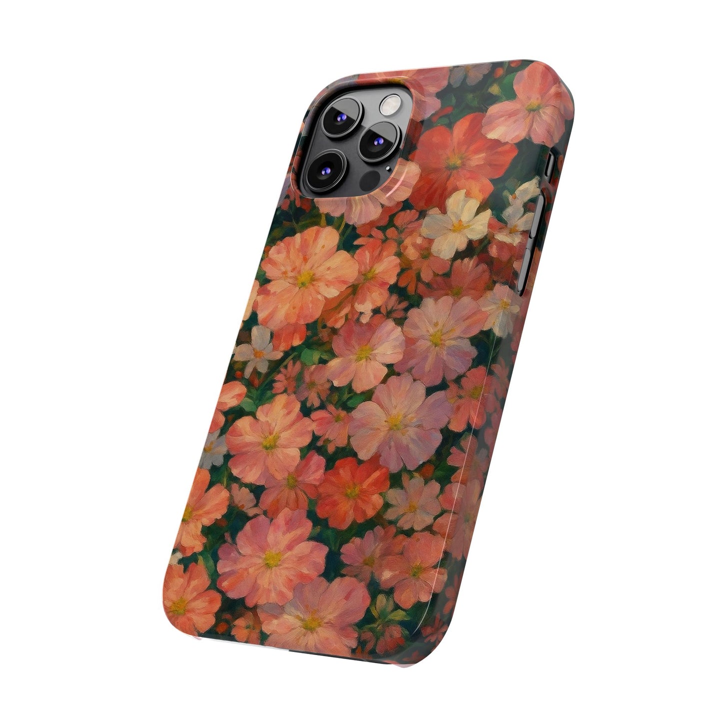 Floral Cluster Slim Phone Case, Pink Red Lavender White, Oil Painting Brushstroke, Artistic Hand-Painted