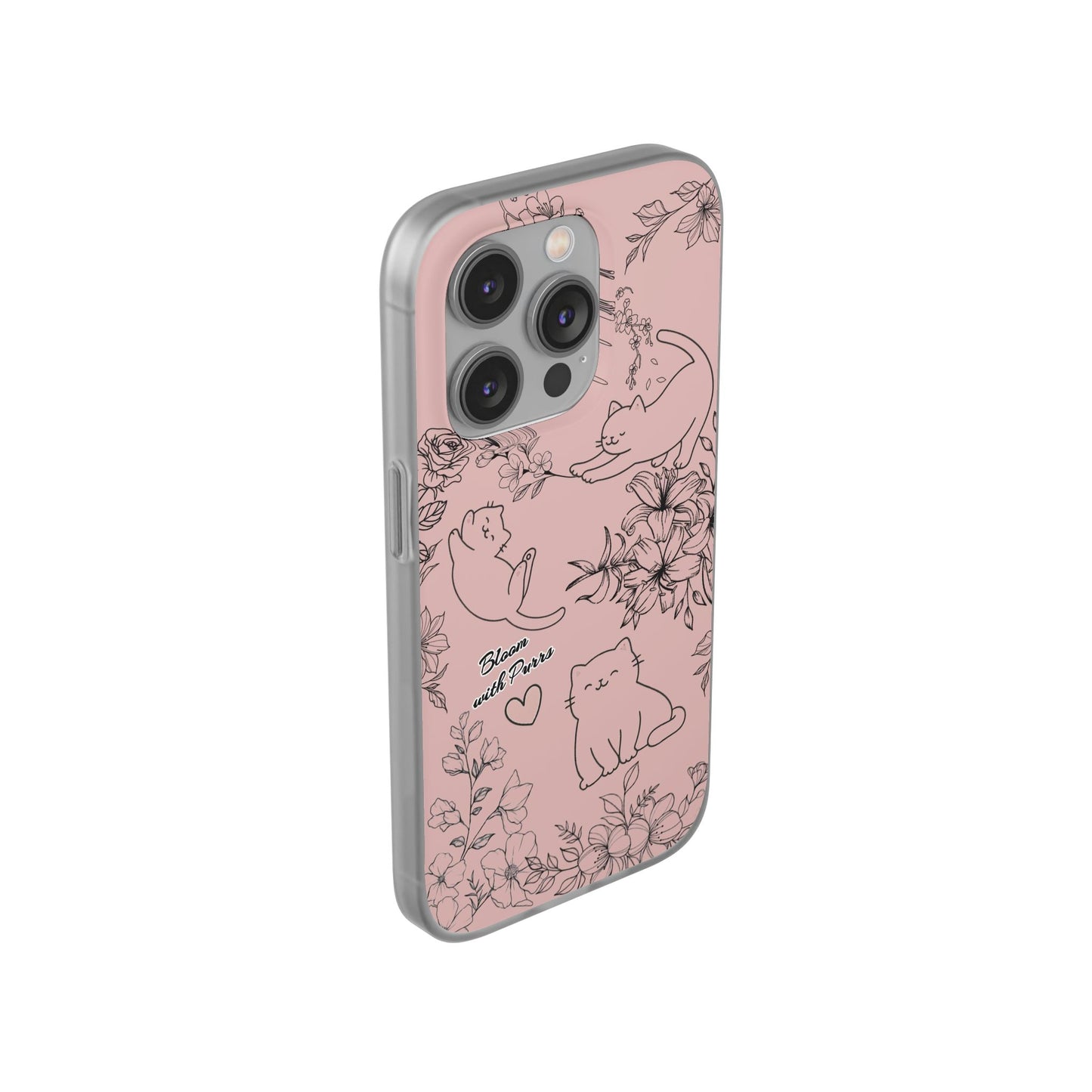 Cute Cat Floral Flexi Cases, Phone Covers for Cat Lovers, Pet Gifts, Trendy Tech Accessories, Pink Cat Design