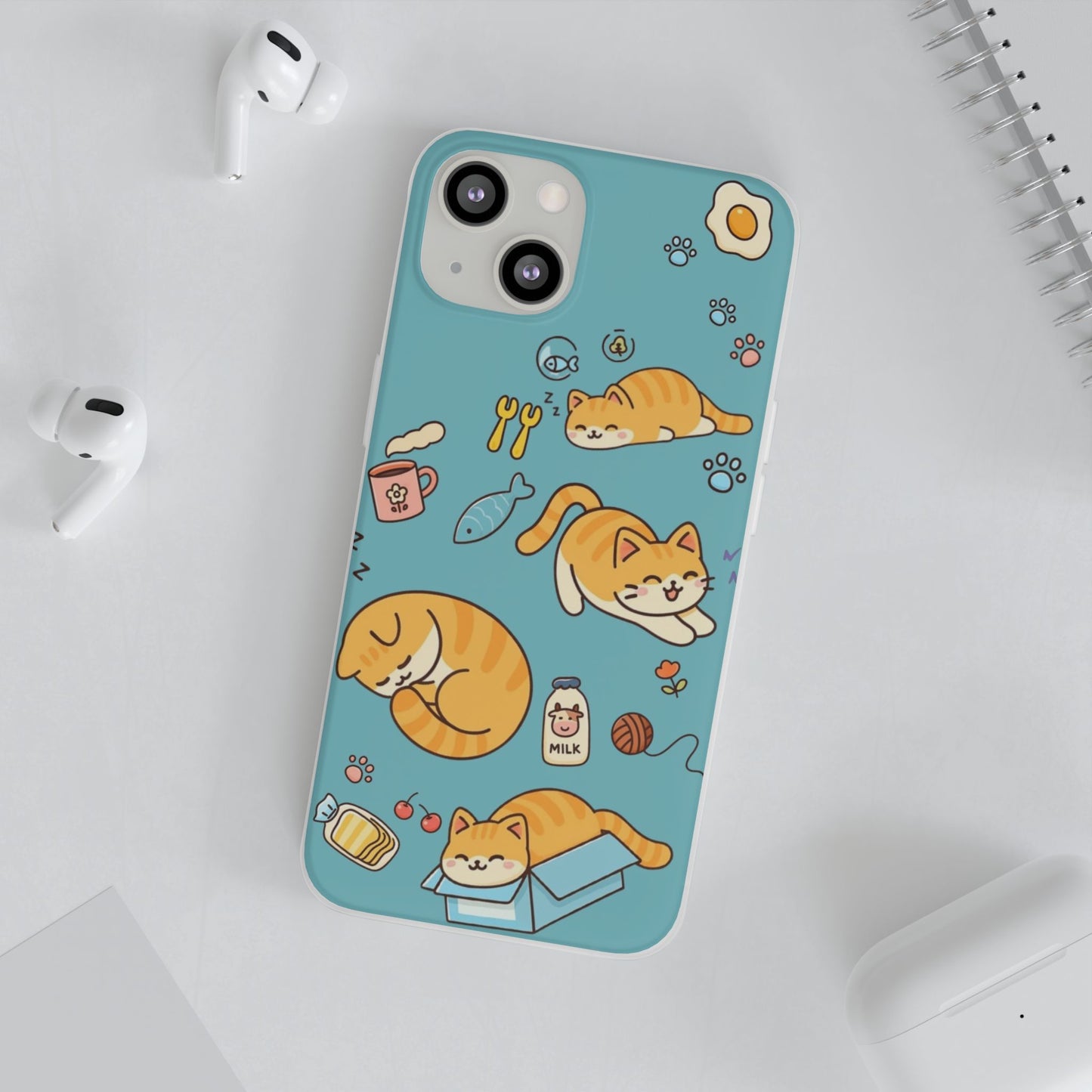 Whimsical Cat Flexi Cases - Cute Pet Lover Gift, Phone Protection, Fun Animal Design, Cat Themed Accessory, Apprehensive Kitten Decor