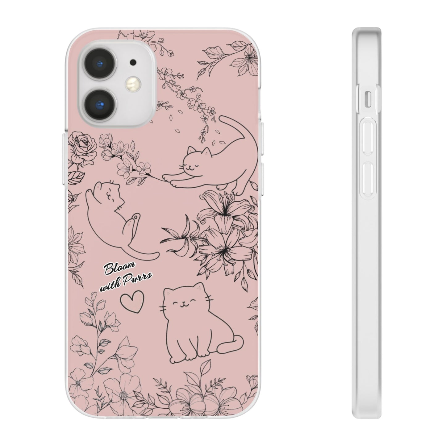 Cute Cat Floral Flexi Cases, Phone Covers for Cat Lovers, Pet Gifts, Trendy Tech Accessories, Pink Cat Design