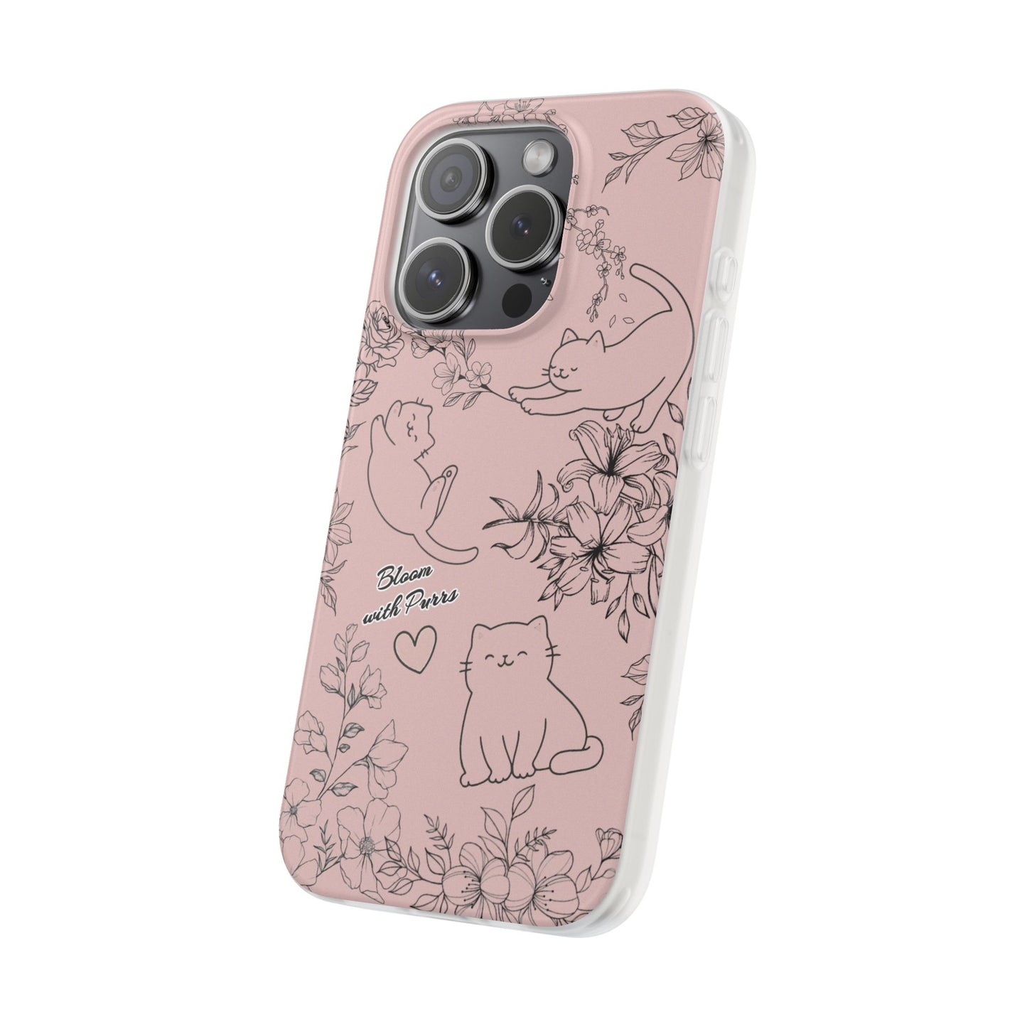 Cute Cat Floral Flexi Cases, Phone Covers for Cat Lovers, Pet Gifts, Trendy Tech Accessories, Pink Cat Design