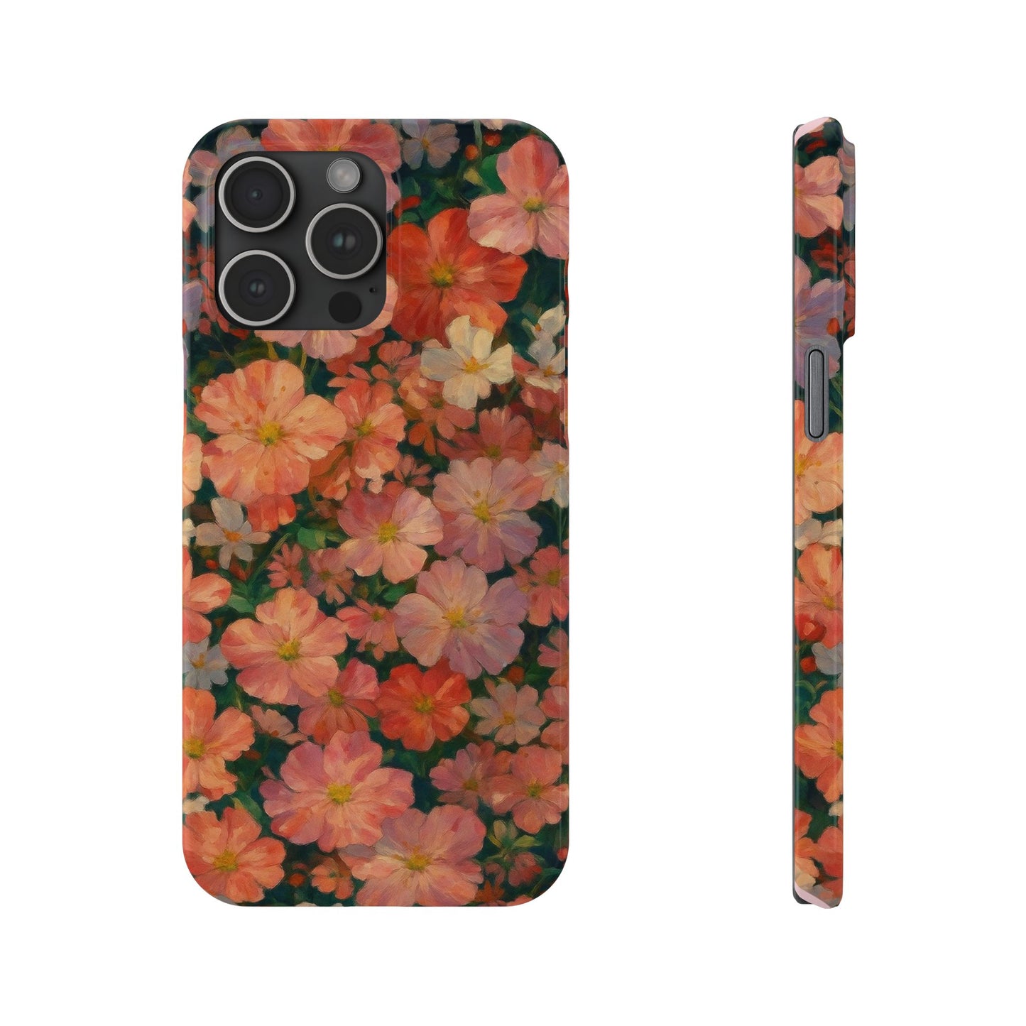 Floral Cluster Slim Phone Case, Pink Red Lavender White, Oil Painting Brushstroke, Artistic Hand-Painted