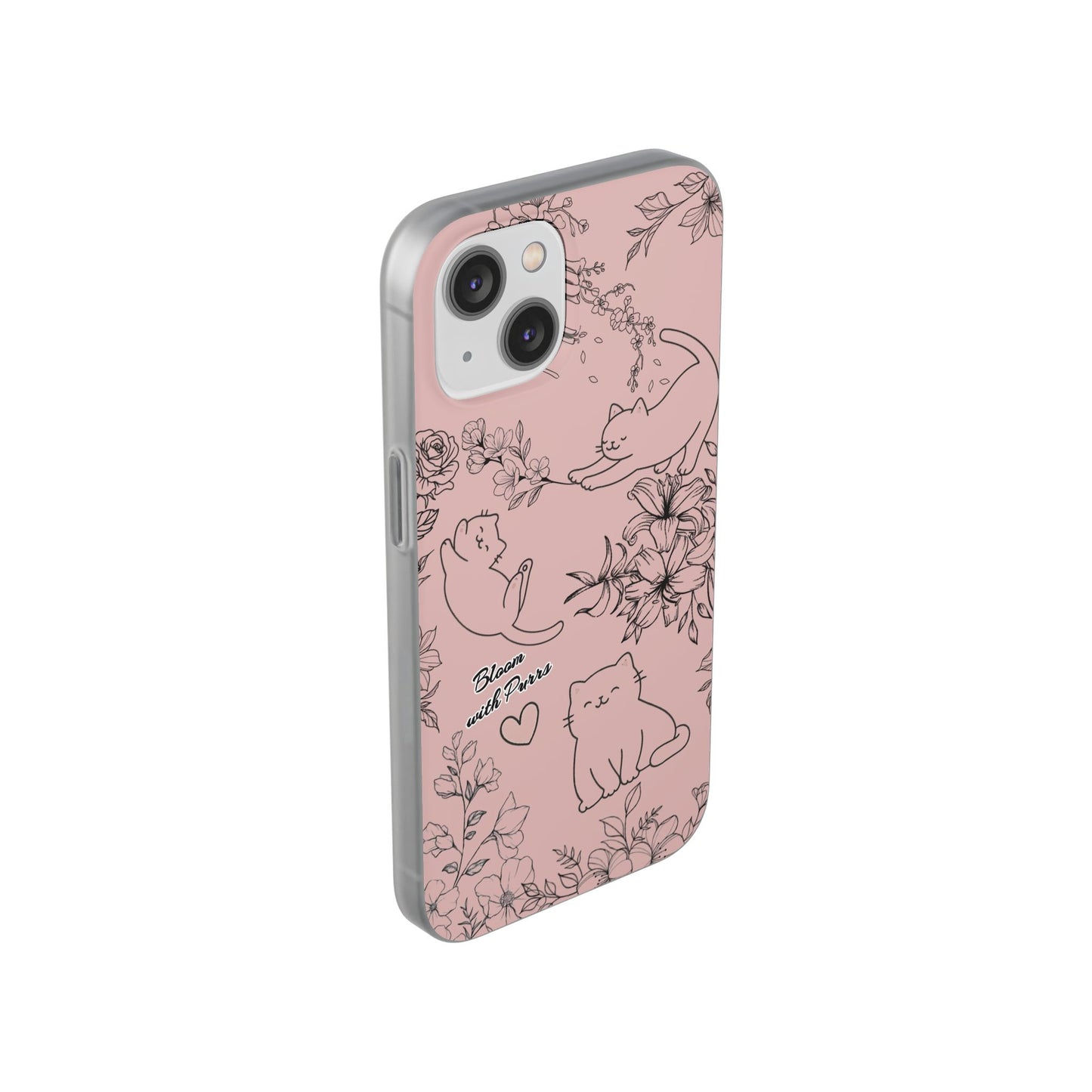Cute Cat Floral Flexi Cases, Phone Covers for Cat Lovers, Pet Gifts, Trendy Tech Accessories, Pink Cat Design